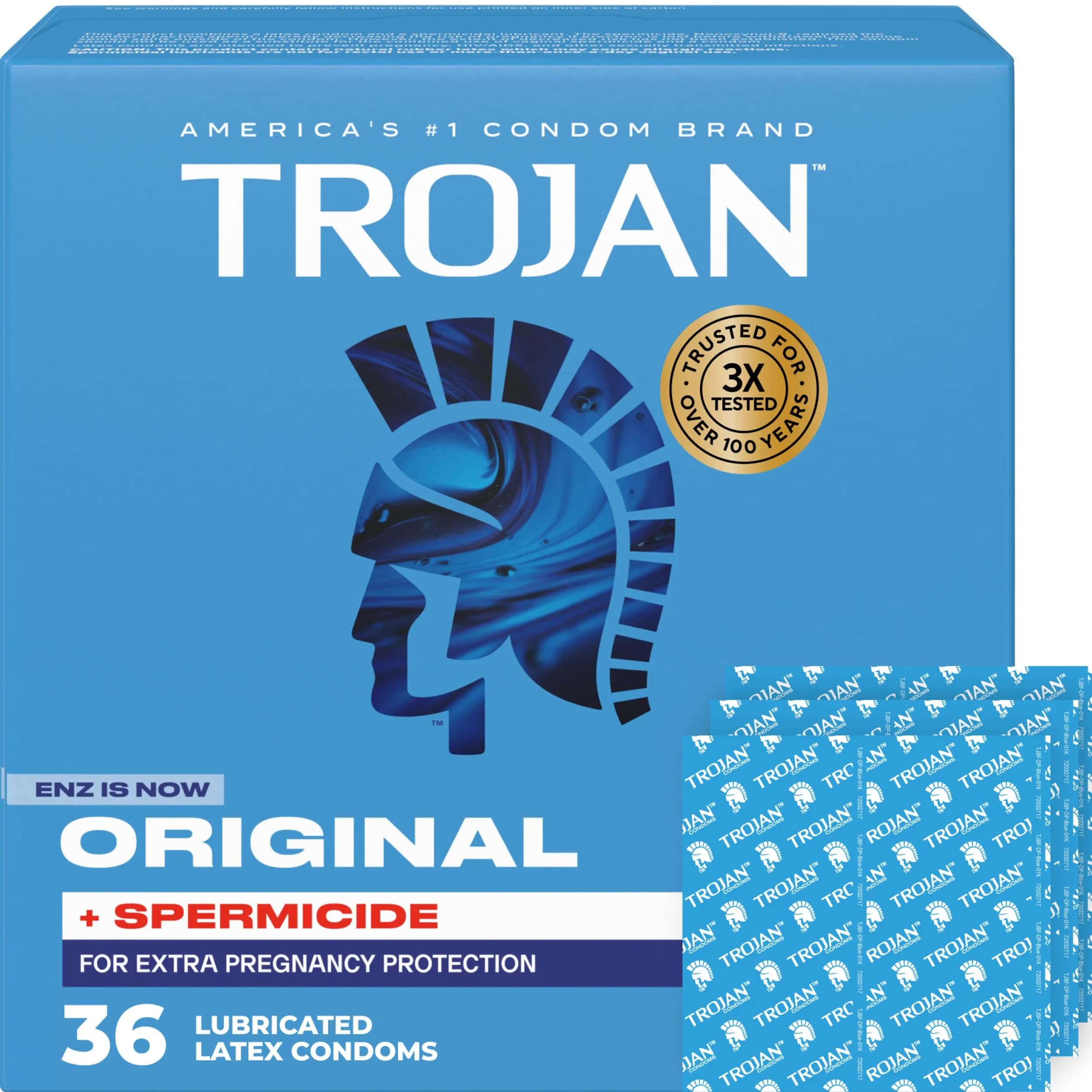 TROJAN ENZ Spermicidal Condoms 36 Count | Classic Protection with Added Spermicide - main product image