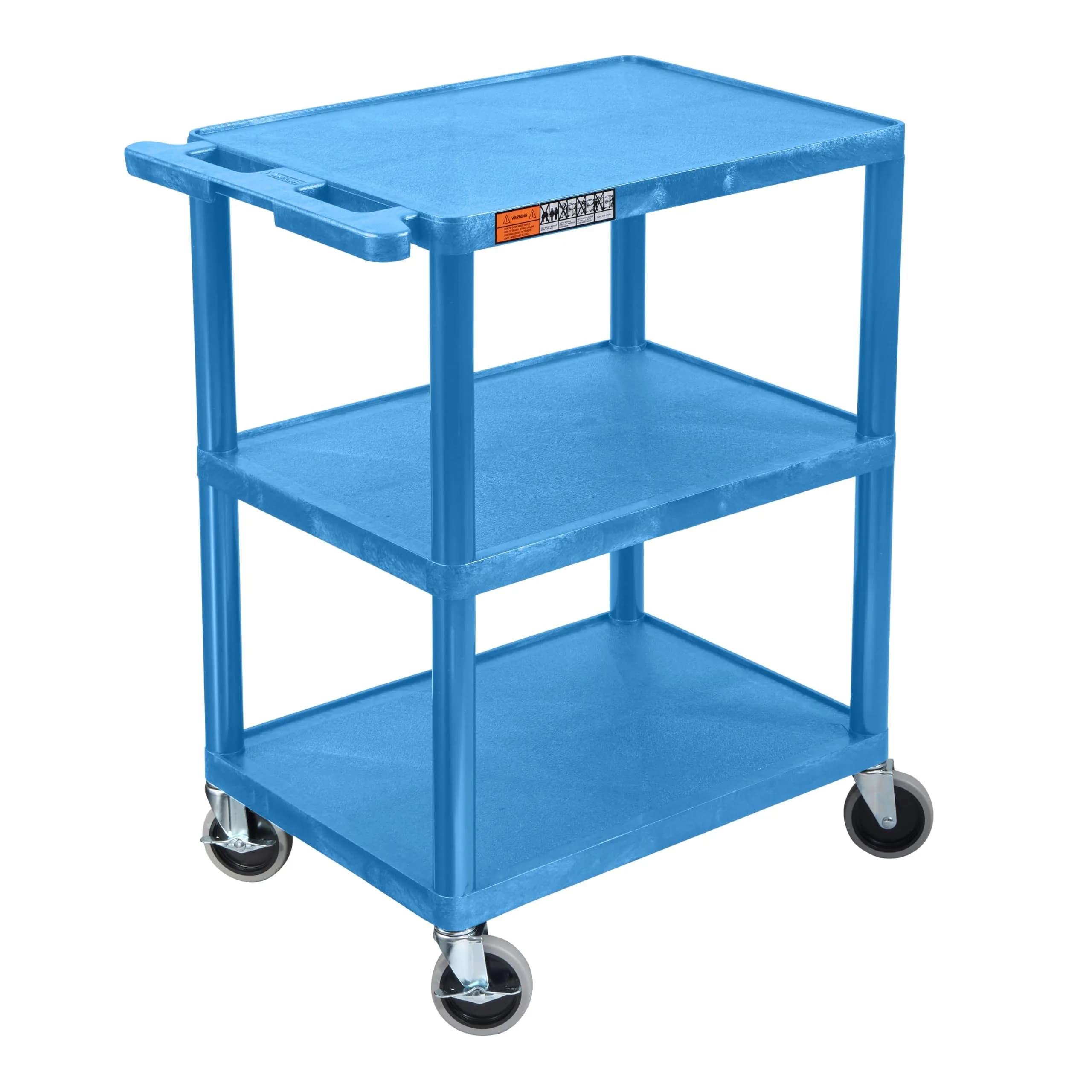 Luxor HE34-BU Utility Cart - 3 Shelves Structural Foam Plastic | Durable Office & Classroom Organizer
