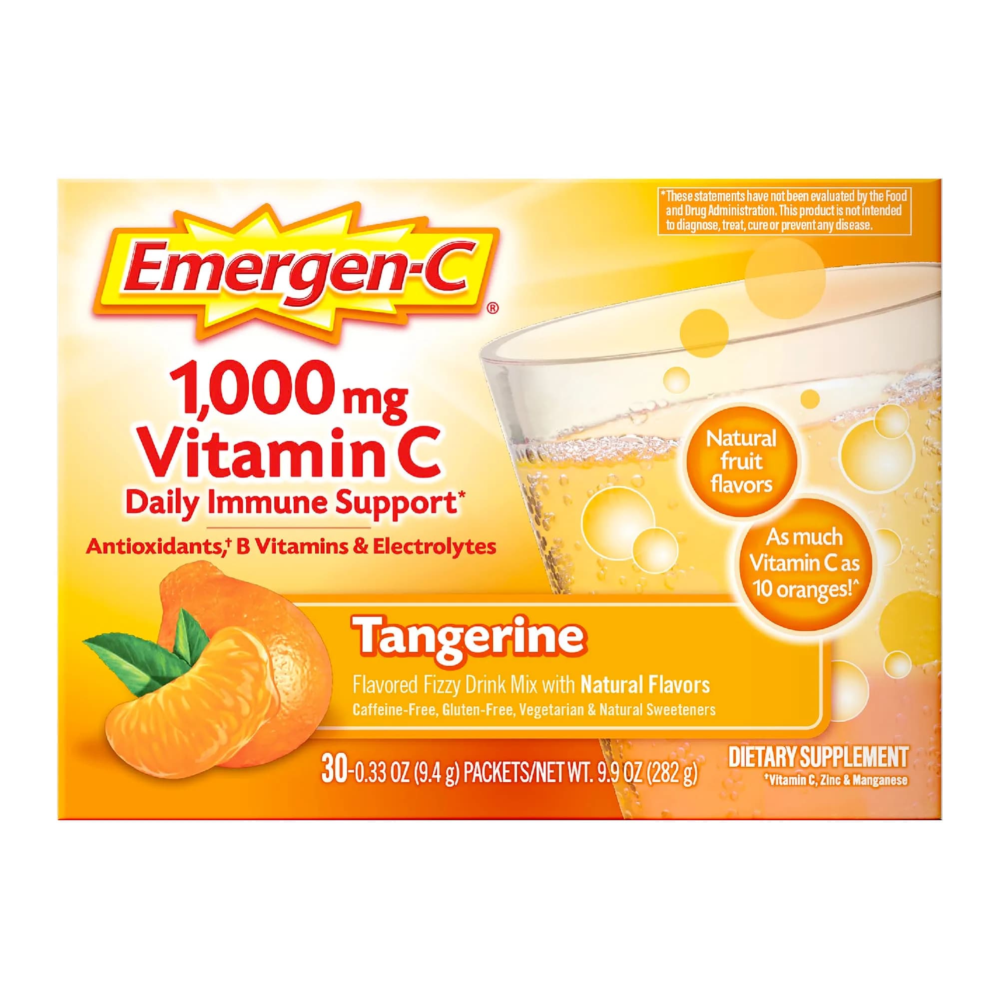 Emergen-C 1000mg Vitamin C Immune Support Powder Tangerine 30 Count | Daily Immune Support with Zinc & B Vitamins - main product image