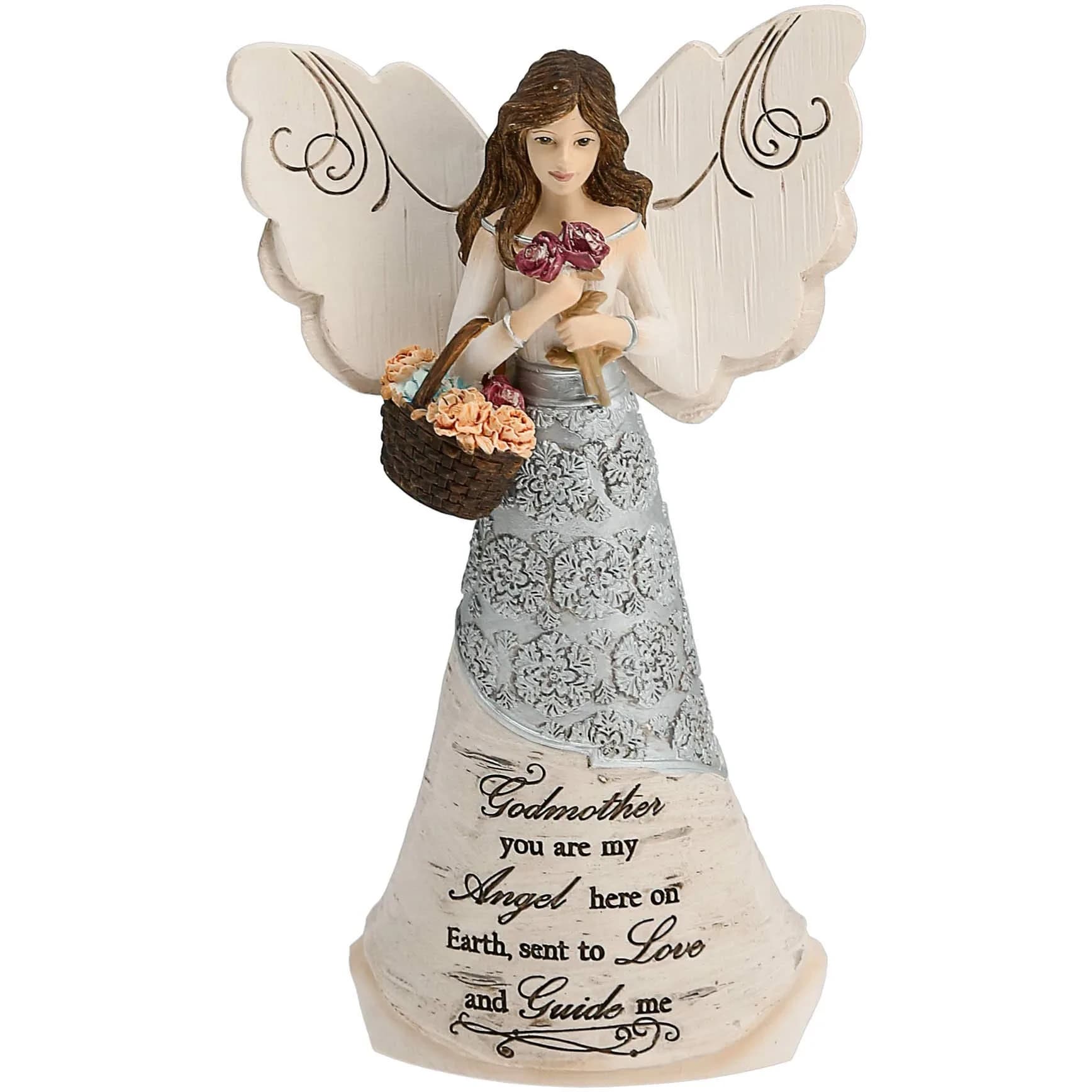 Pavilion Elements Godmother Angel Figurine 6-Inch (15.24 cm) | Holding Basket of Flowers, You are My Angel Here on Earth - main product image