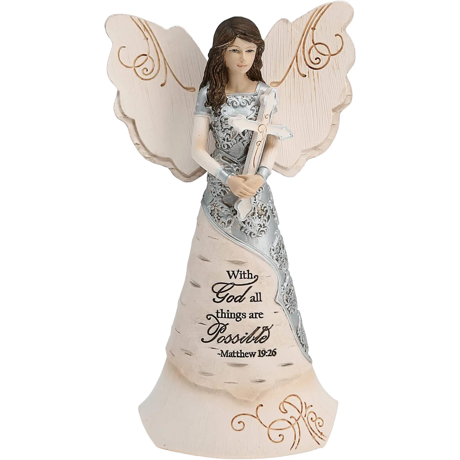 Pavilion Elements Faith Angel Figurine 16.51 cm (6.5-Inch) Holding Cross | Religious Home Décor Accent - main product image