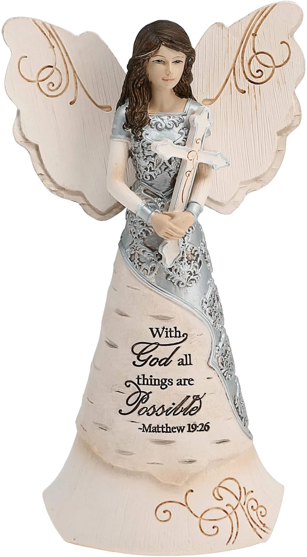 Pavilion Elements Faith Angel Figurine 16.51 cm (6.5-Inch) Holding Cross | Religious Home Décor Accent - main product image