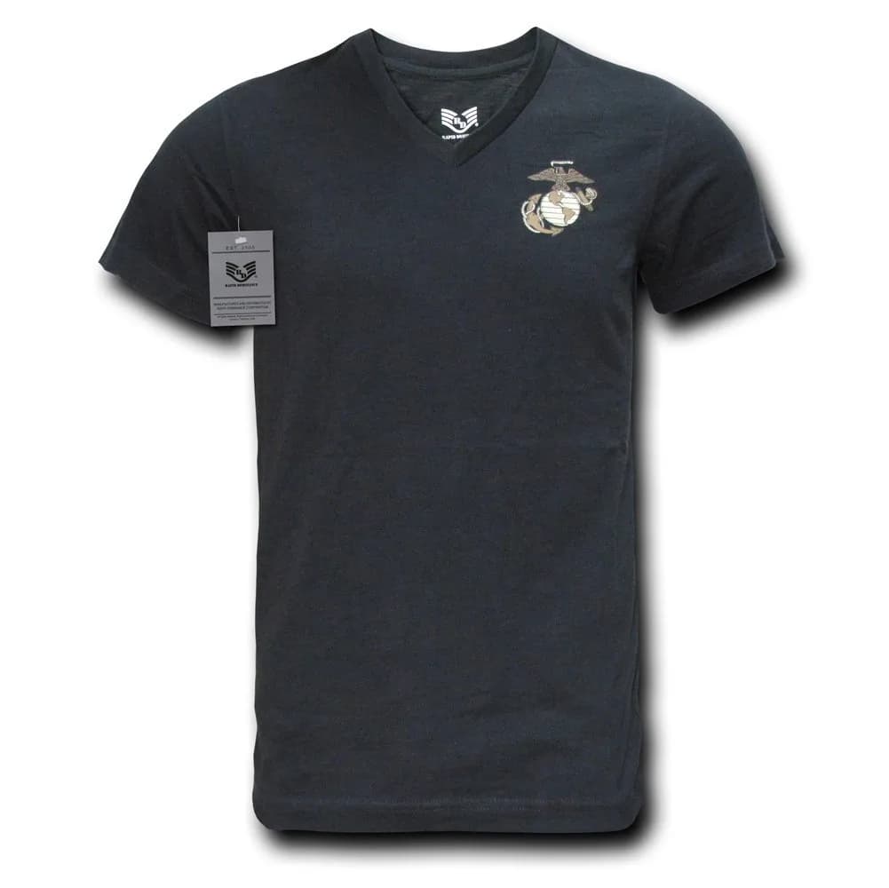 Rapid Dominance Military V-Neck Tee, Marines, Black, S | Slim Fit, Preshrunk Cotton, Military Pride - main product image