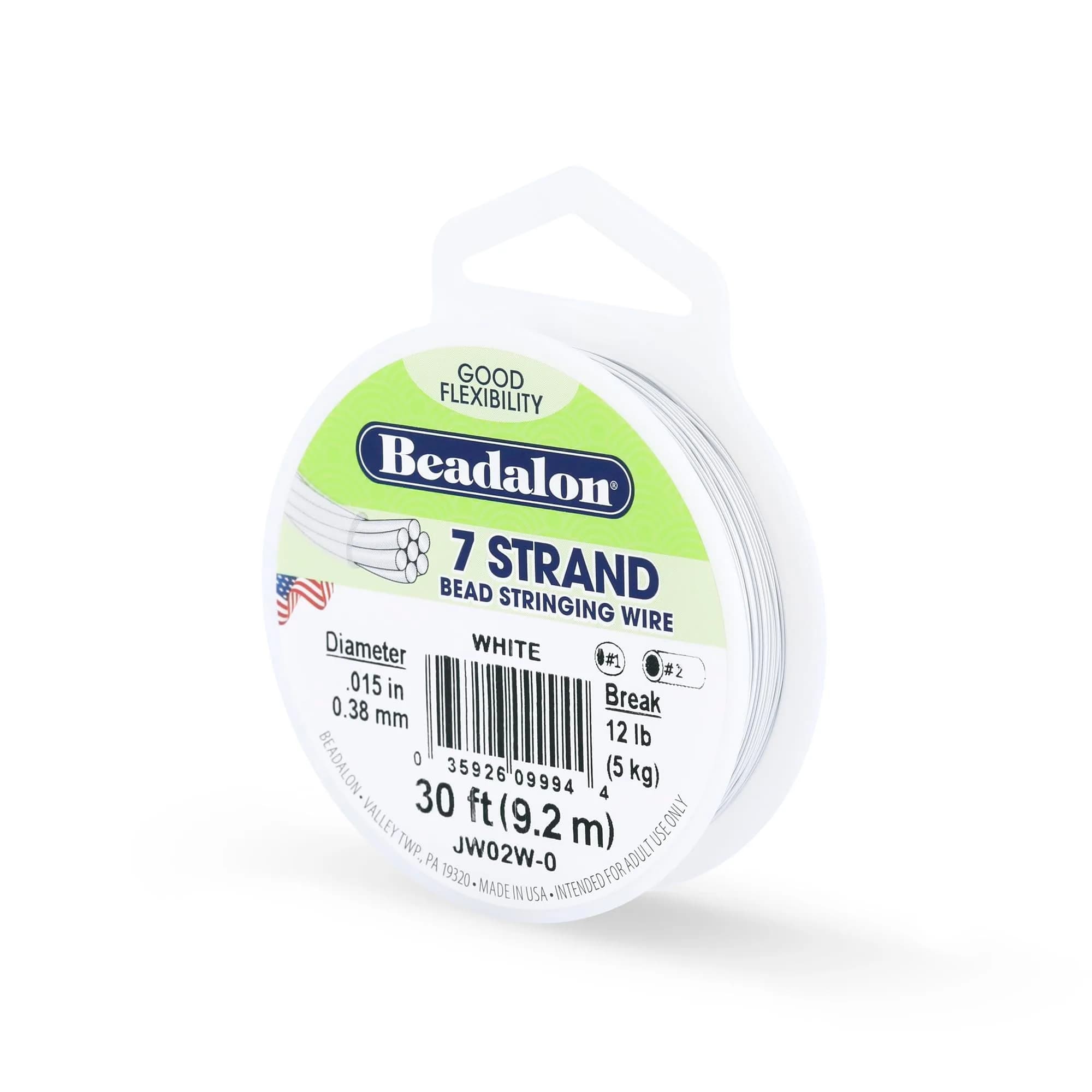 Beadalon 7-Strand Stainless Steel Beading Wire, 0.38 mm (0.015 in) - White | Durable & Flexible for Jewelry Making - main product image