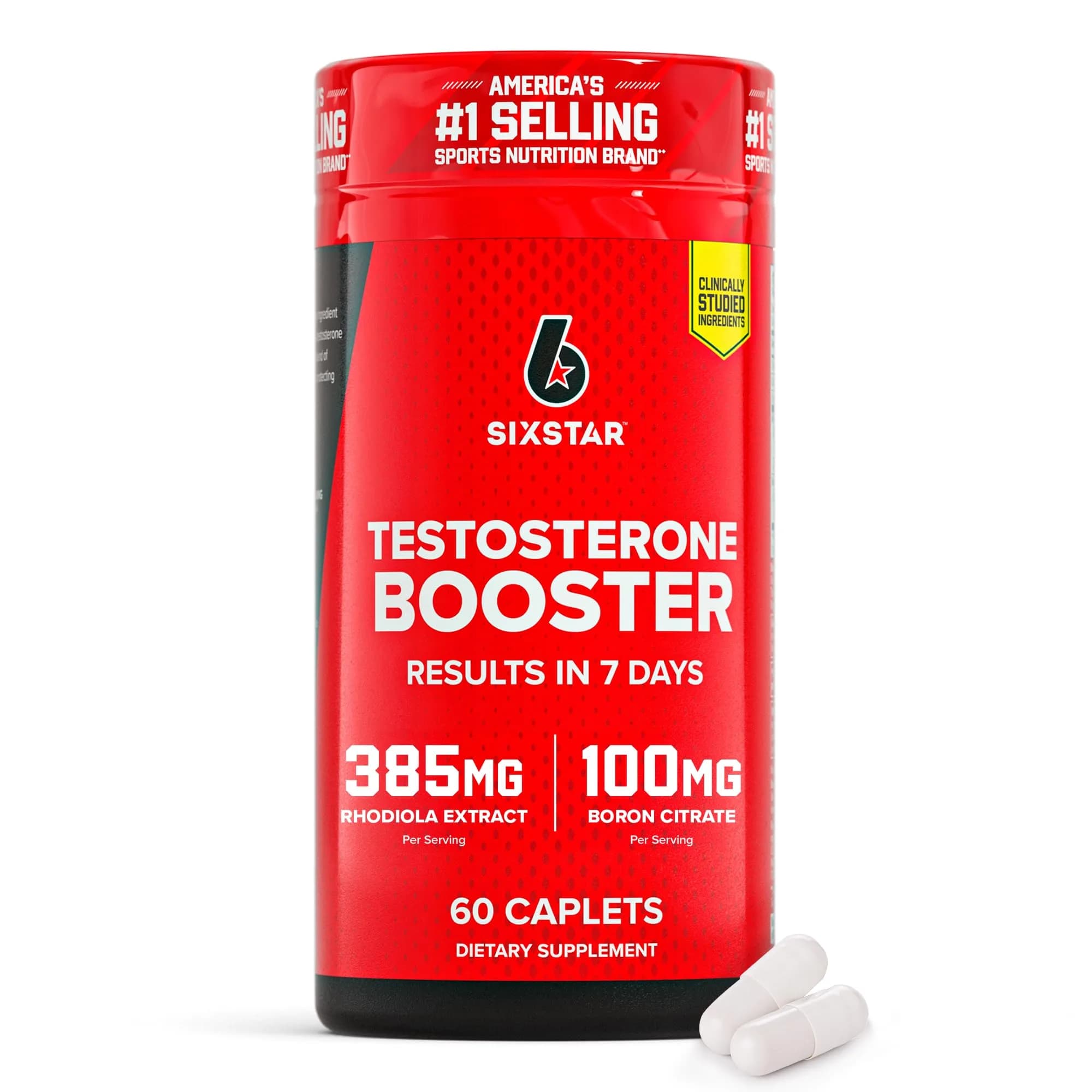 Six Star Testosterone Booster for Men with Rhodiola Extract and Boron Citrate 60 Count (Pack of 1) | Boosts Active Test Levels - main product image