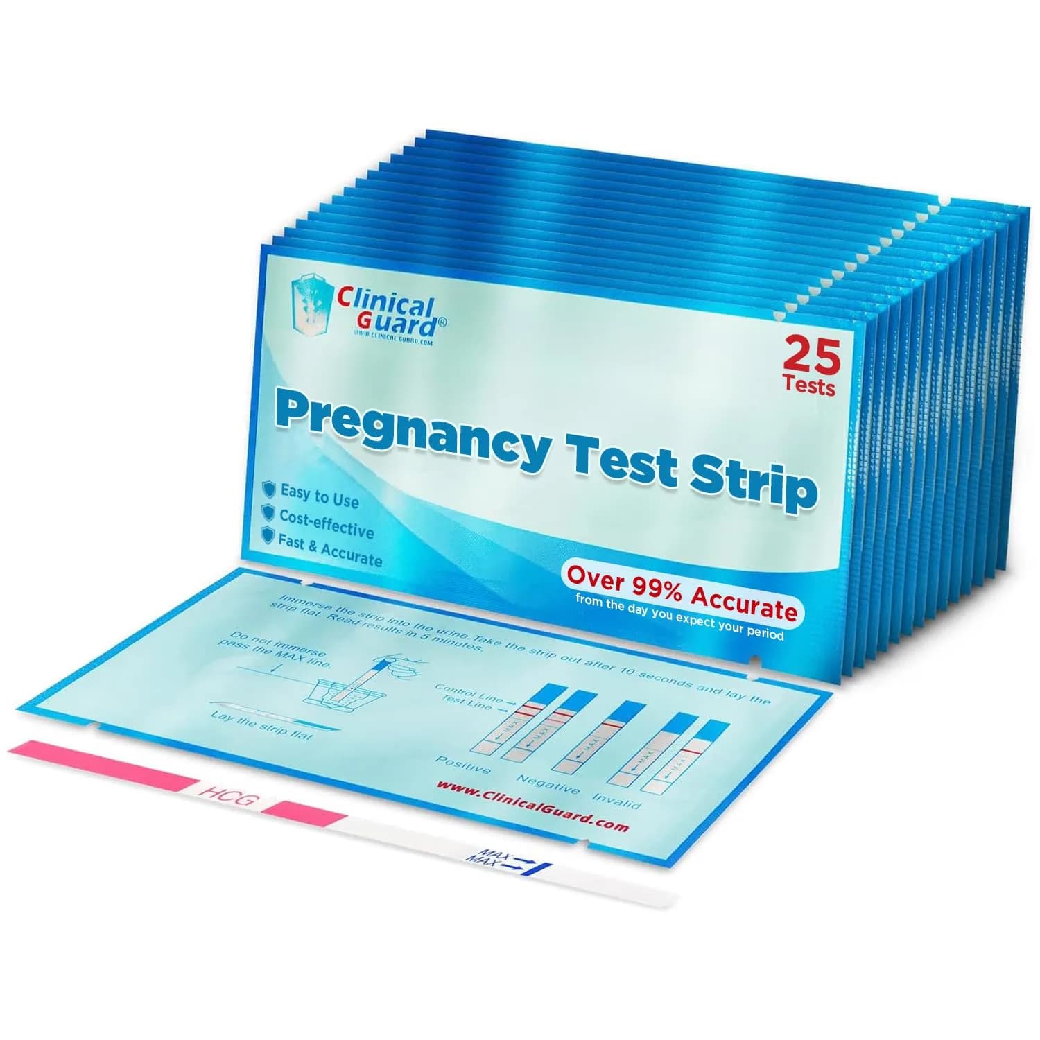 Clinical Guard Pregnancy Tests Strips - HCG Test Strip Kit - 25 Count | Sensitive & Fast Home Pregnancy Test - main product image