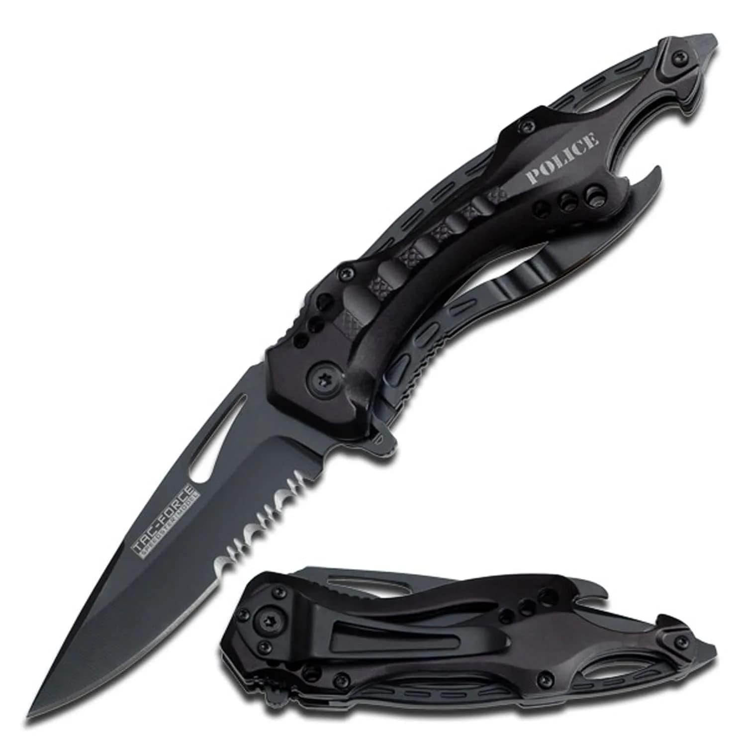 Tac-Force Folding Pocket Knife, 3.25-inch Serrated Blade, Camo Aluminum Handle, 7.75-inch Overall Length TF-705FC | Tactical Utility for Outdoors & Emergency