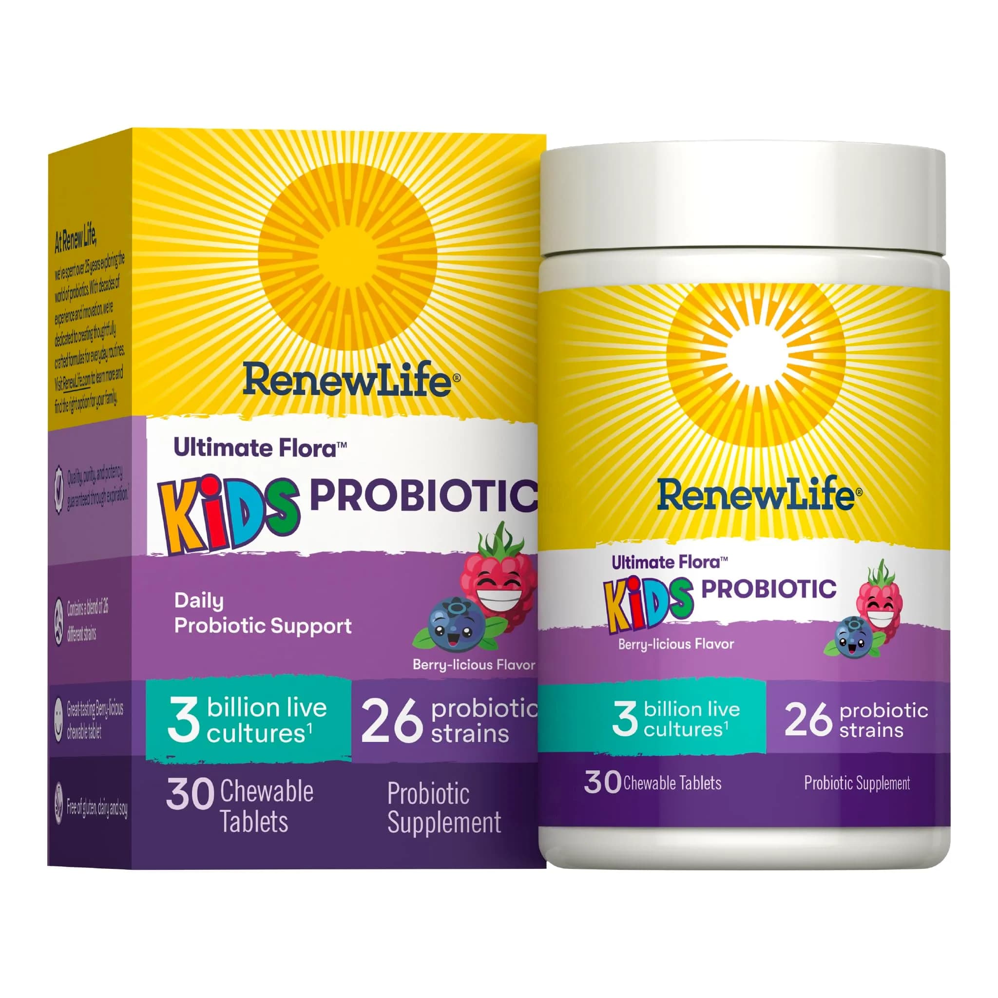 Renew Life Ultimate Flora Kids Probiotic Chewables 3 Billion CFU 30 Chewable Tablets | Supports Digestive & Immune Health - main product image