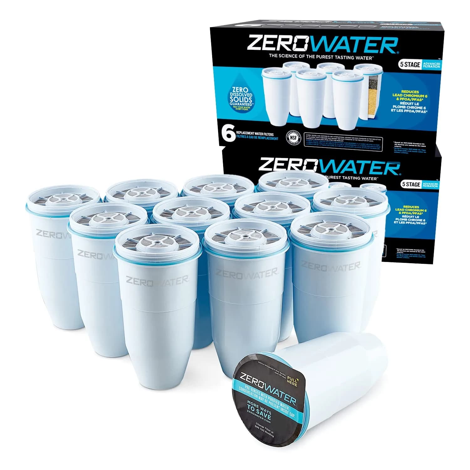 ZeroWater Replacement Water Filter 12-Pack | IAPMO Certified for Lead, PFOA/PFOS, Mercury Reduction - main product image