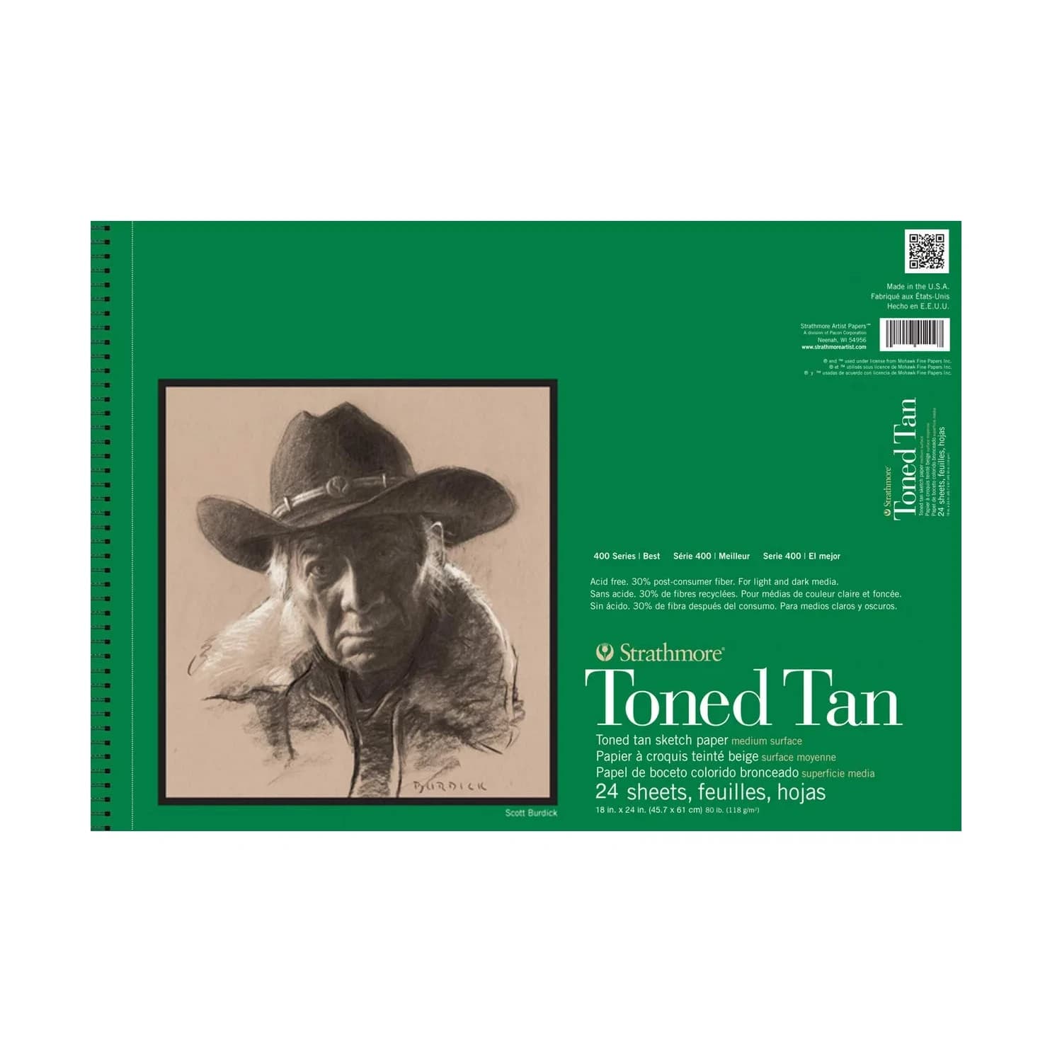 Strathmore 400 Series Toned Tan Sketch Pad 18 x 24 inches (24 Sheets) | 80 lb Paper for Light & Dark Media - main product image
