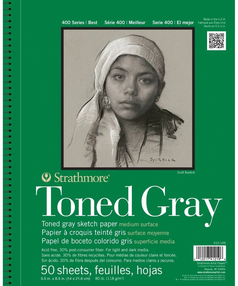 Strathmore 400 Series Toned Gray Sketch Pad 5.5x8.5 inch (50 Sheets) | Artist Sketchbook for Drawing & Illustration