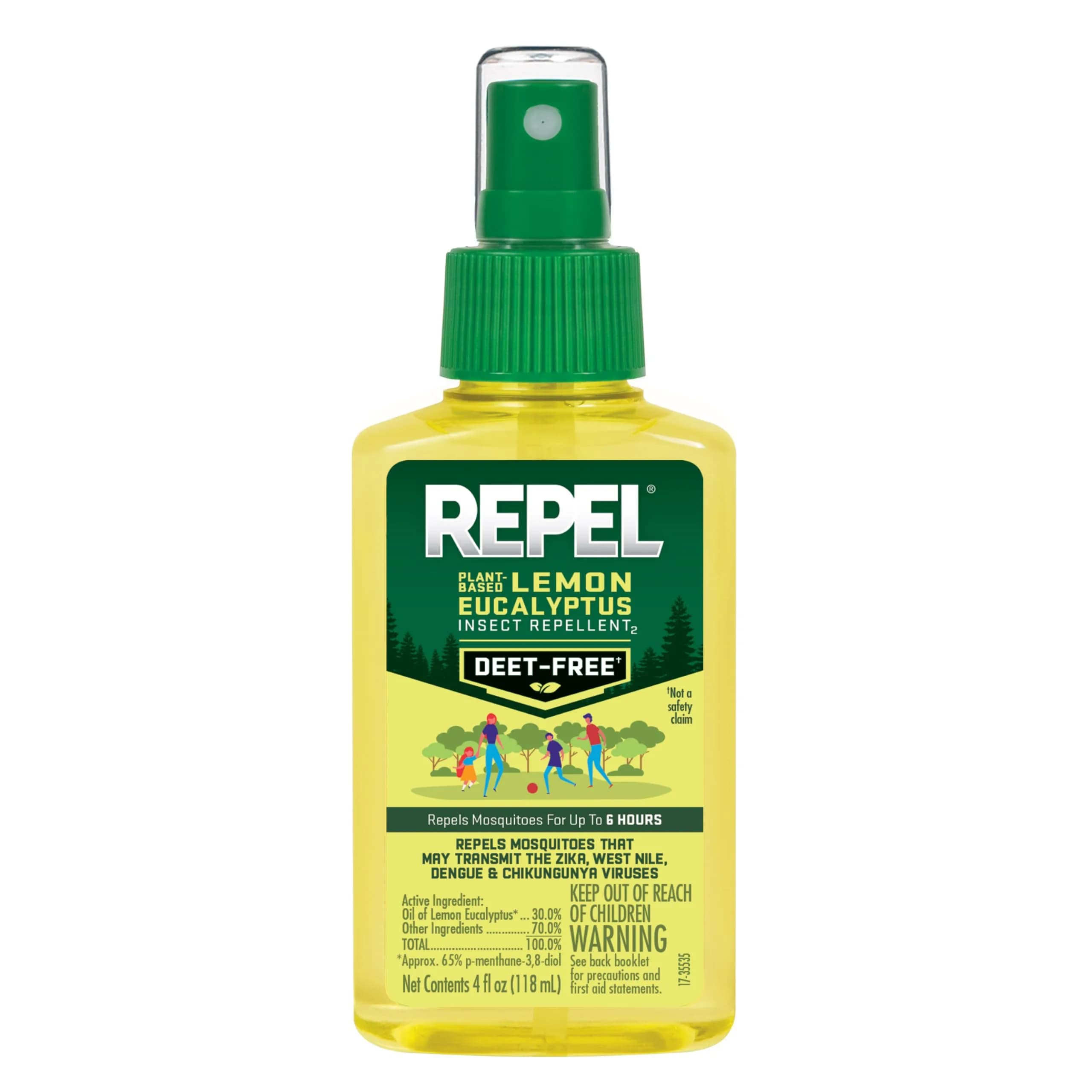 Repel Plant-Based Lemon Eucalyptus Insect Repellent 4 Fl Oz | DEET-Free Mosquito Barrier for Outdoors & Travel