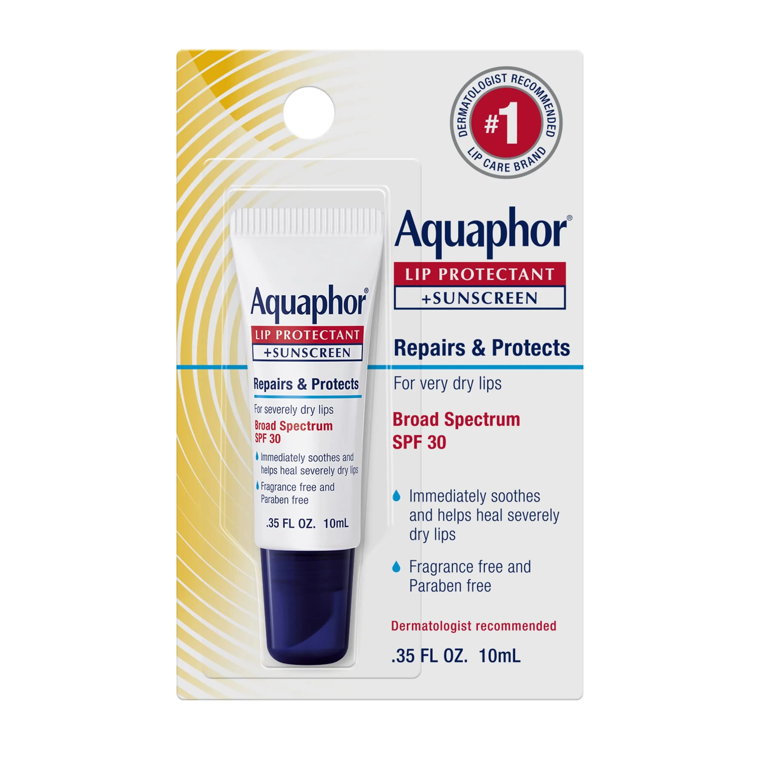 Aquaphor Lip Repair Lip Balm with Sunscreen SPF 30, 10ml (0.35 Fl Oz) | Dermatologist Recommended for Dry, Chapped Lips - main product image