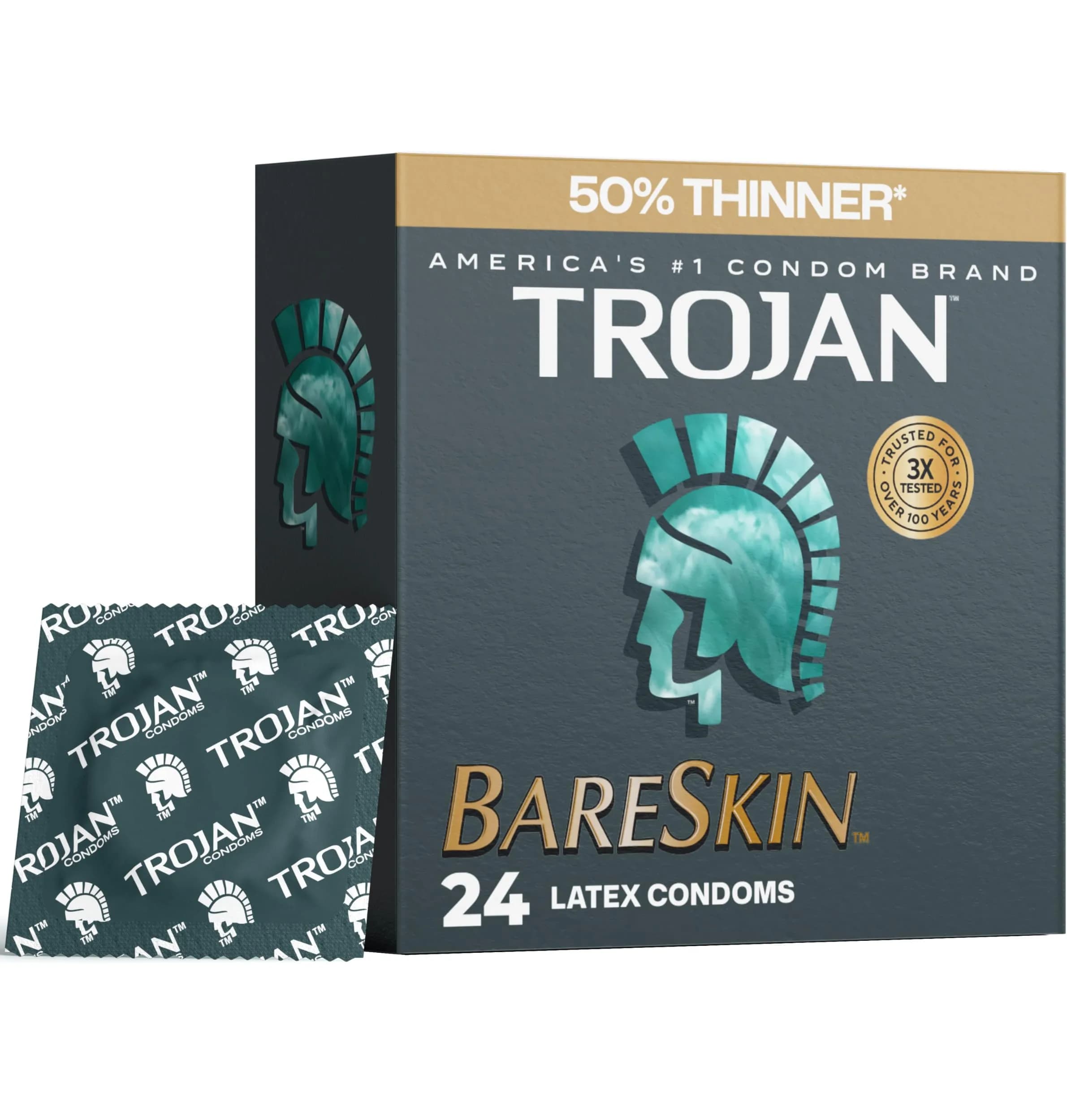 Trojan Bareskin Thin Premium Lubricated Condoms 24 Count | Closer Feel, Trusted Protection - main product image