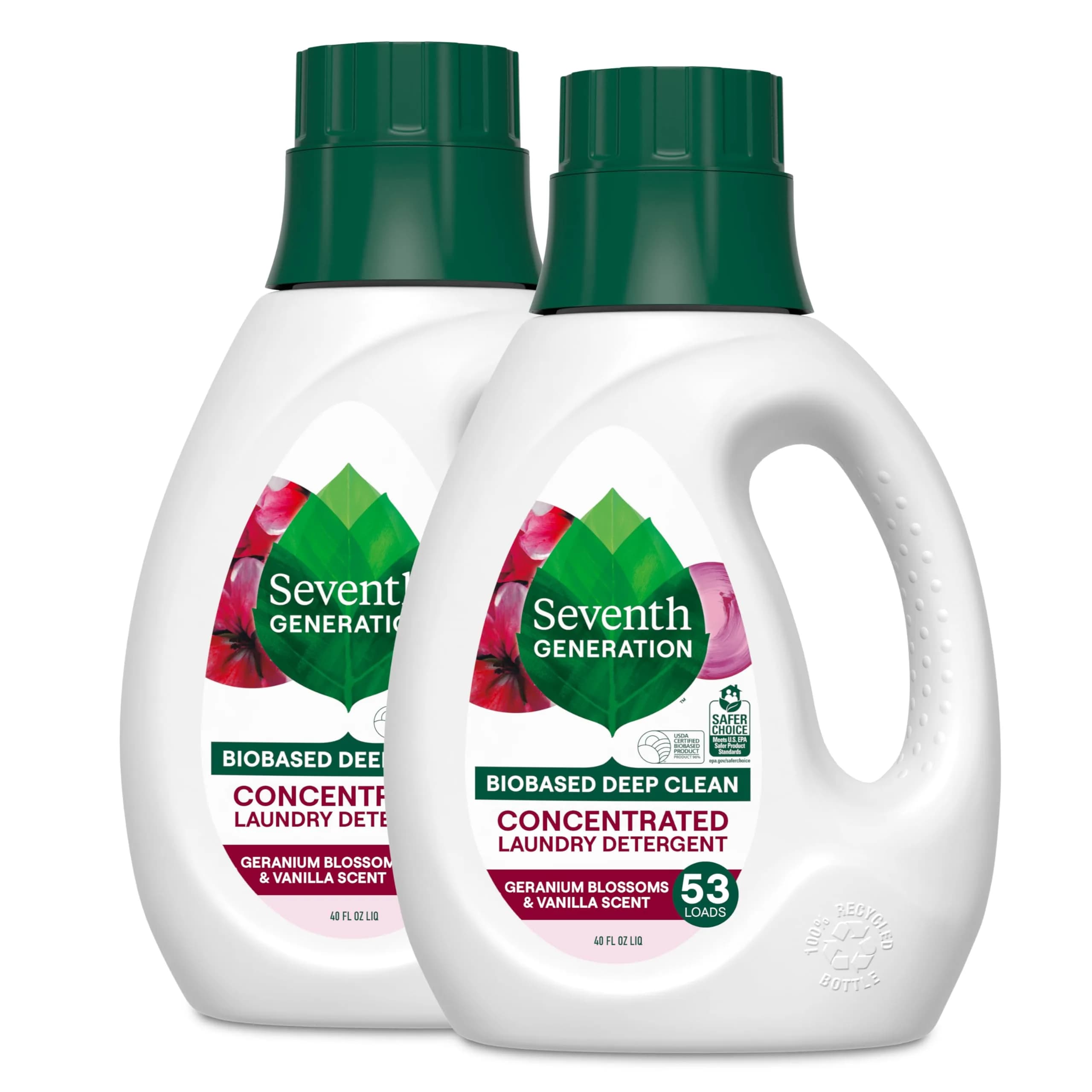 Seventh Generation Concentrated Laundry Detergent Geranium Blossom & Vanilla 40 oz (106 Loads) | Plant-Based Triple-Enzyme Formula - main product image