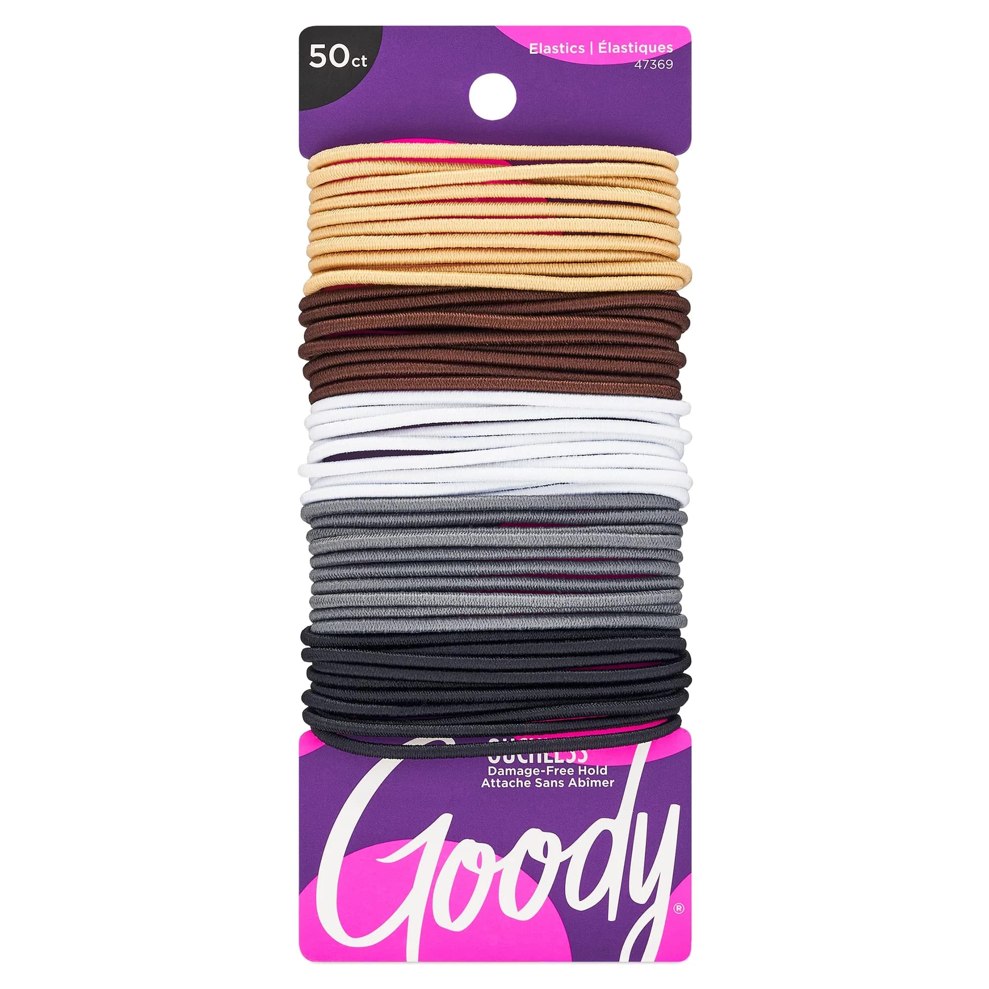 Goody Ouchless Elastic Hair Ties - 50 Count Assorted Neutrals | No-Snag, Gentle Hold for Fine to Medium Hair - main product image