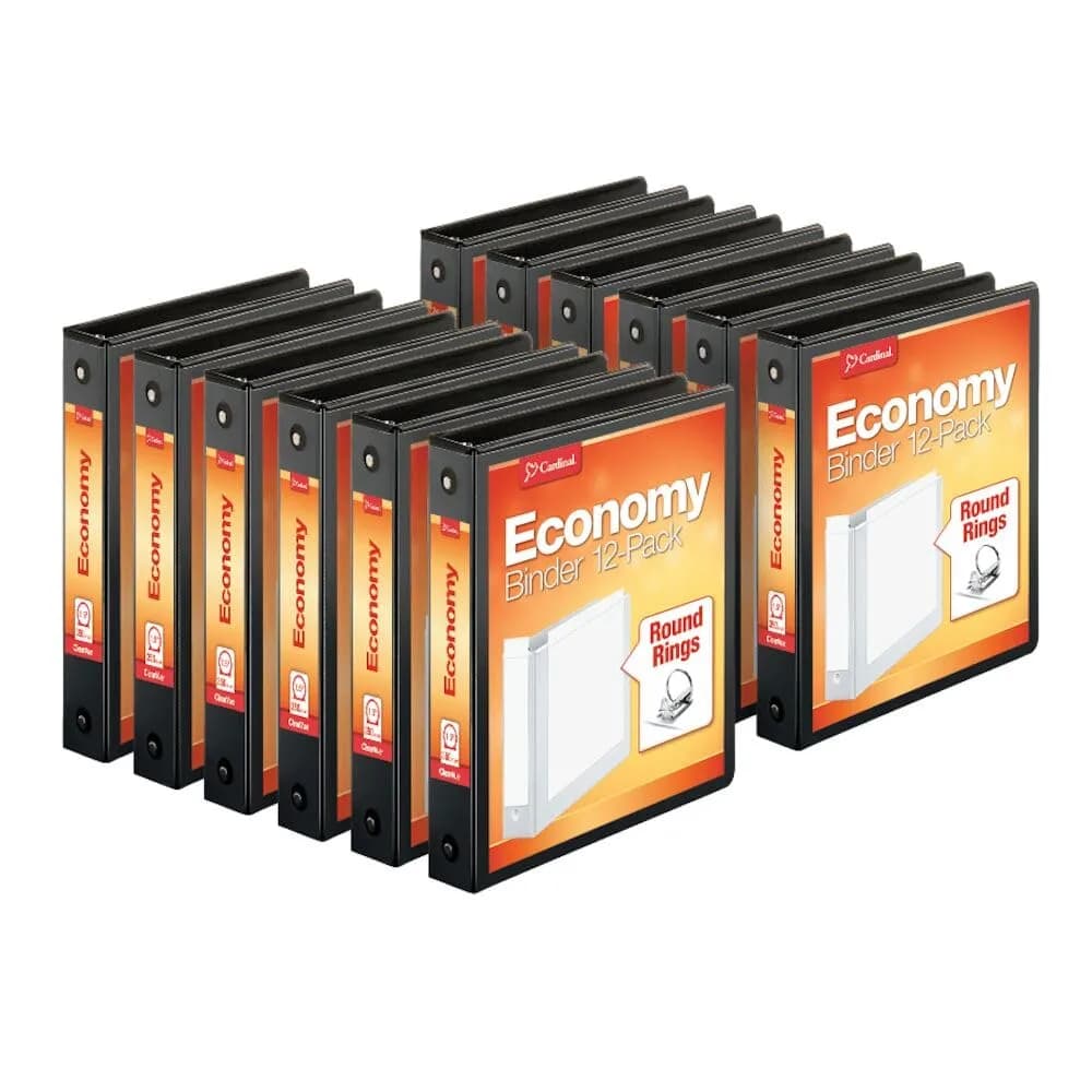 Cardinal Economy 3-Ring Binders, 3.8cm (1.5 Inch) Round Rings, Holds 350 Sheets, ClearVue Presentation View, Black, Carton of 12 - main product image