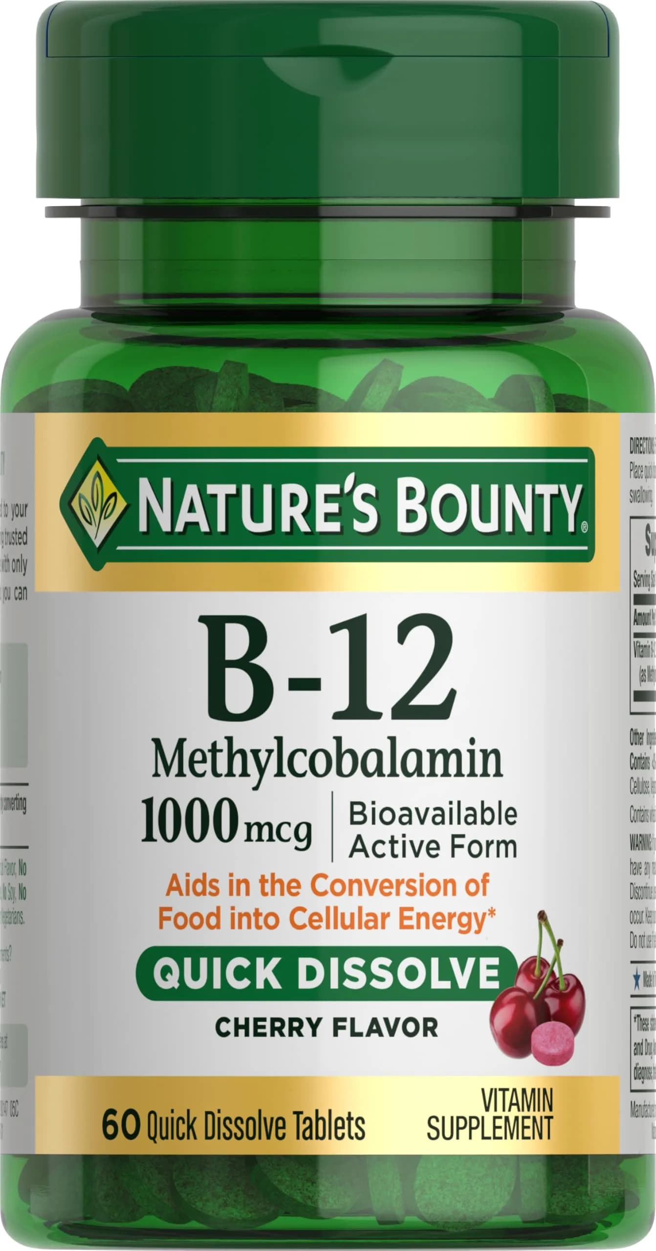 Nature's Bounty Vitamin B12 Microlozenge 1000mcg Cherry | Supports Heart Health & Energy Metabolism (60 Count) - main product image