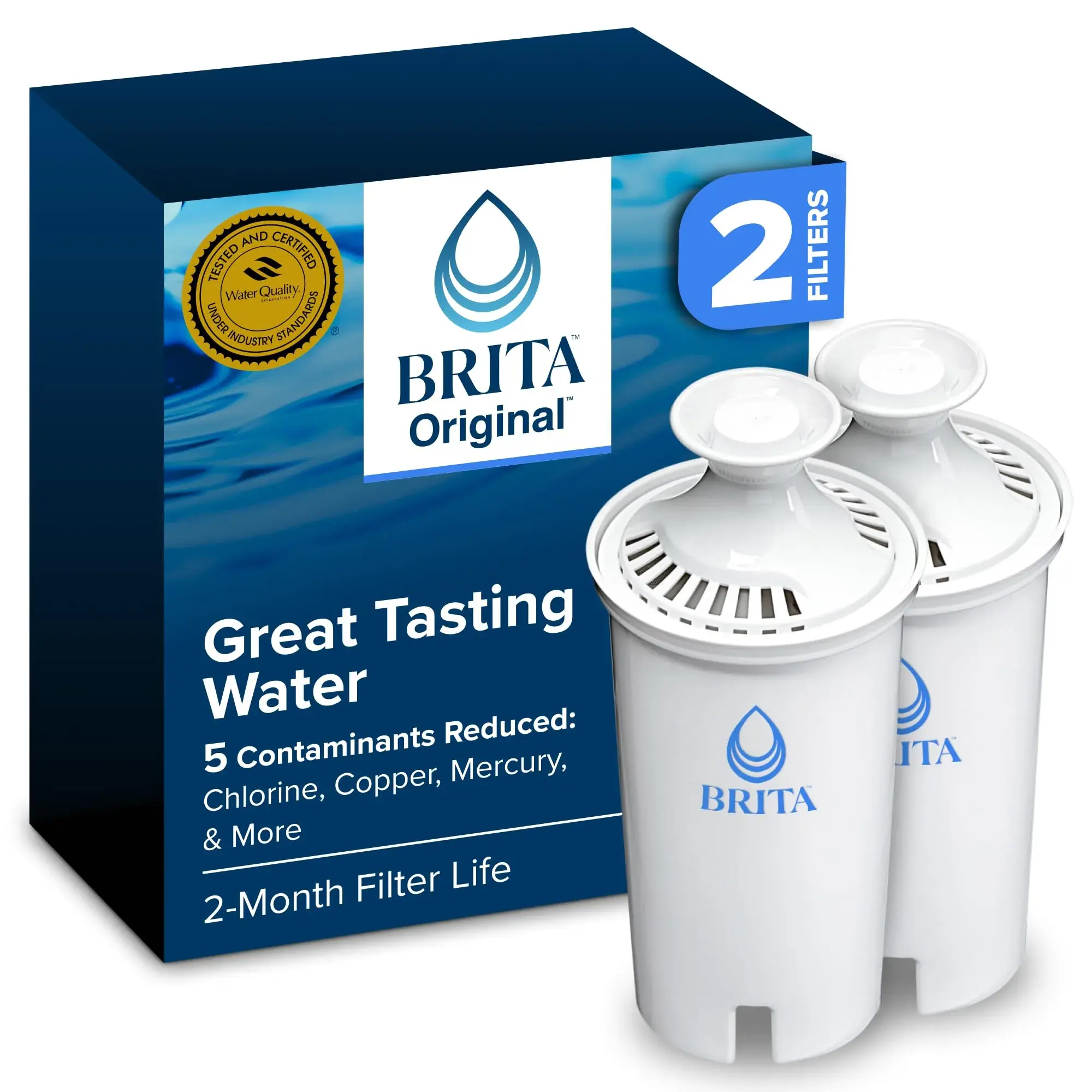 Brita Standard Water Filter for Pitchers and Dispensers | Reduces Copper, Cadmium & Mercury | Lasts 2 Months | Includes 2 Filters - main product image