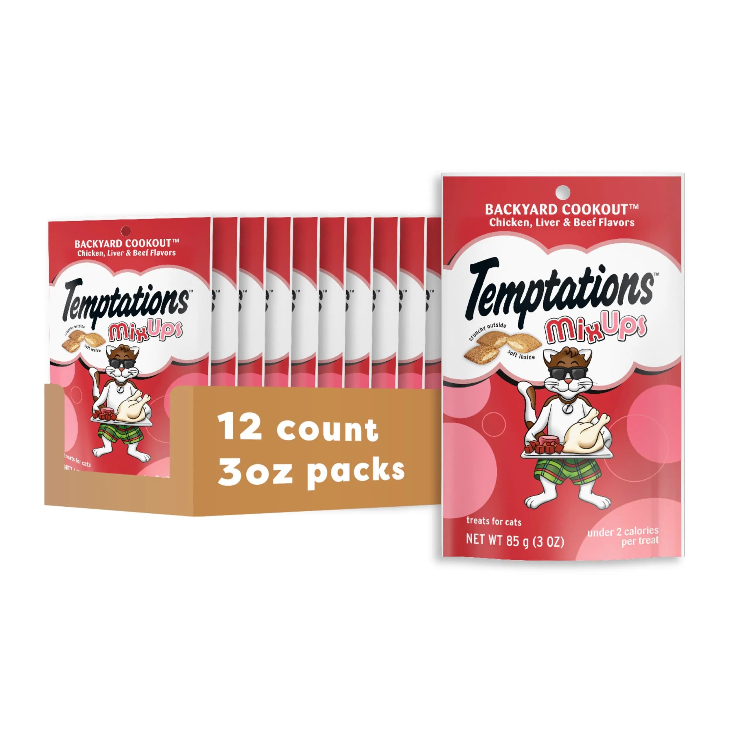 Temptations MixUps Backyard Cookout Crunchy and Soft Cat Treats 36 oz (12-Pack) | Chicken, Liver & Beef Flavors - main product image