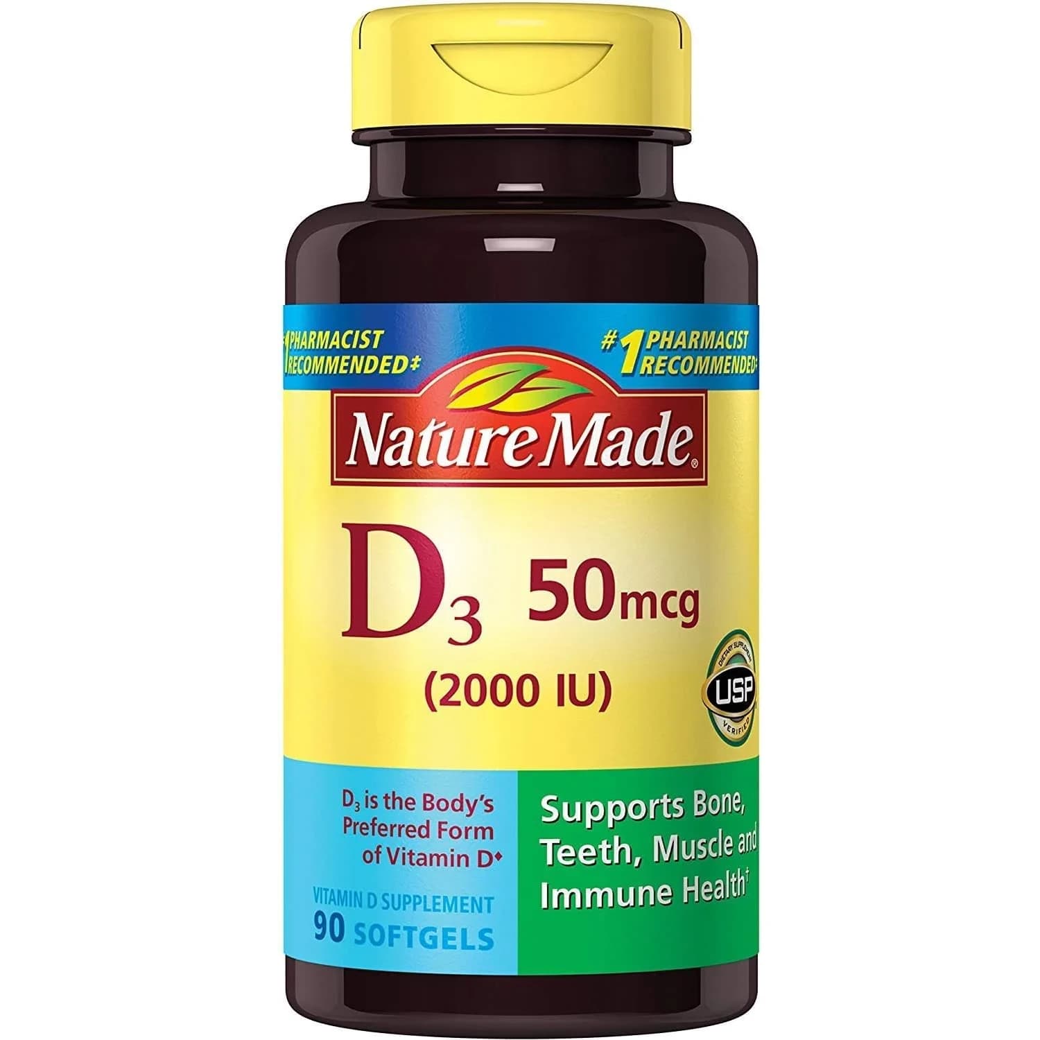 Nature Made Vitamin D3 2000 IU Liquid Softgels 180 Count (90 ea x 2) | USP-Verified Bone & Immune Support - main product image