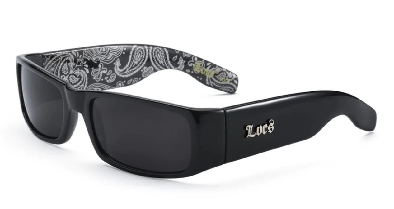 Locs Mens Hardcore Wrap Around Sunglasses with Bandana Print Inside, Black - Black Inside, Medium | UV Protection for Outdoor Sports - main product image