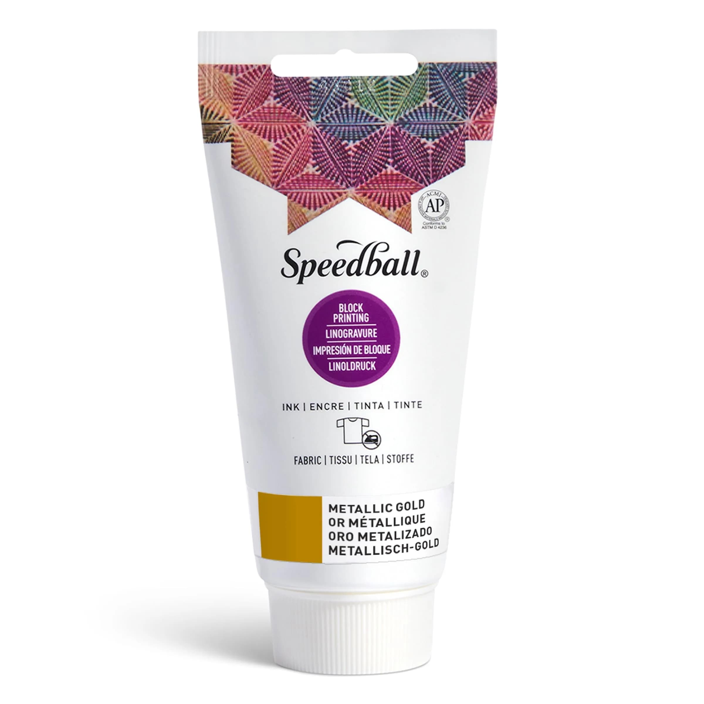 Speedball Fabric Block Printing Ink Gold 74ml (2.5 fl oz) | Vibrant Opaque Oil-Based Ink for Fabric & Paper - main product image