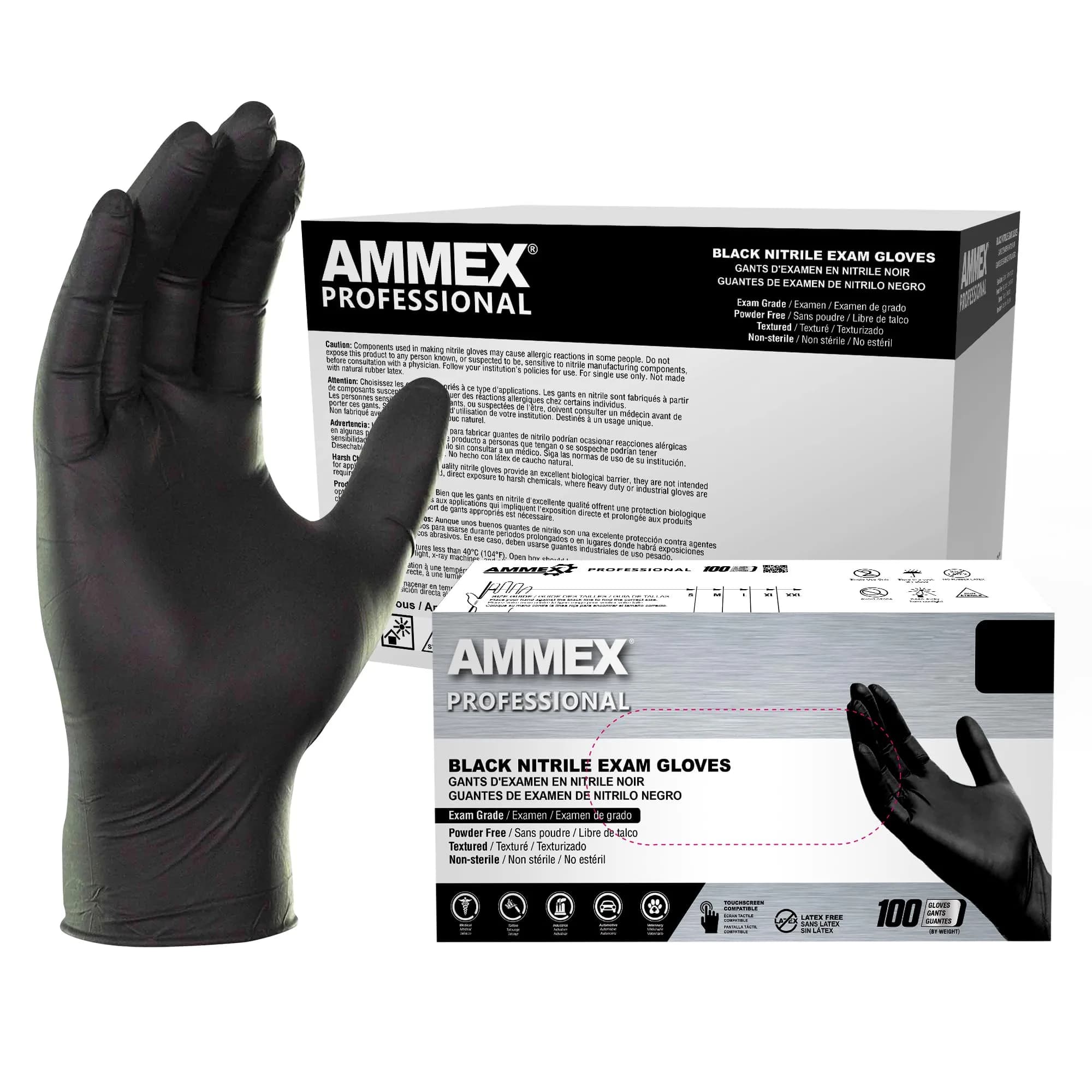 AMMEX Black Nitrile Disposable Exam Gloves, 3 Mil, Latex & Powder Free, Textured, Large, Case of 1000 | Professional Grade Protection - main product image