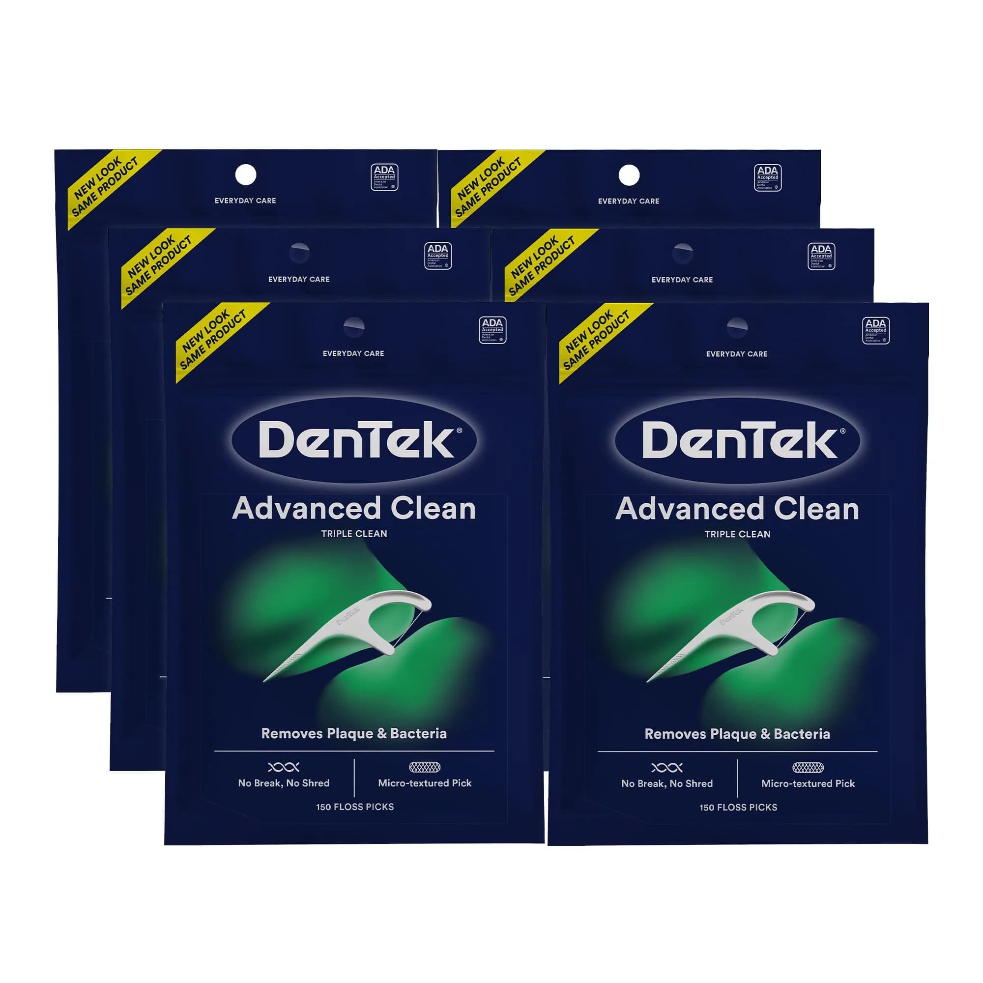 DenTek Advanced Clean Floss Picks, Mint, 900 Picks (150 Count Pack of 6) | Triple Clean Design for Plaque Removal - main product image