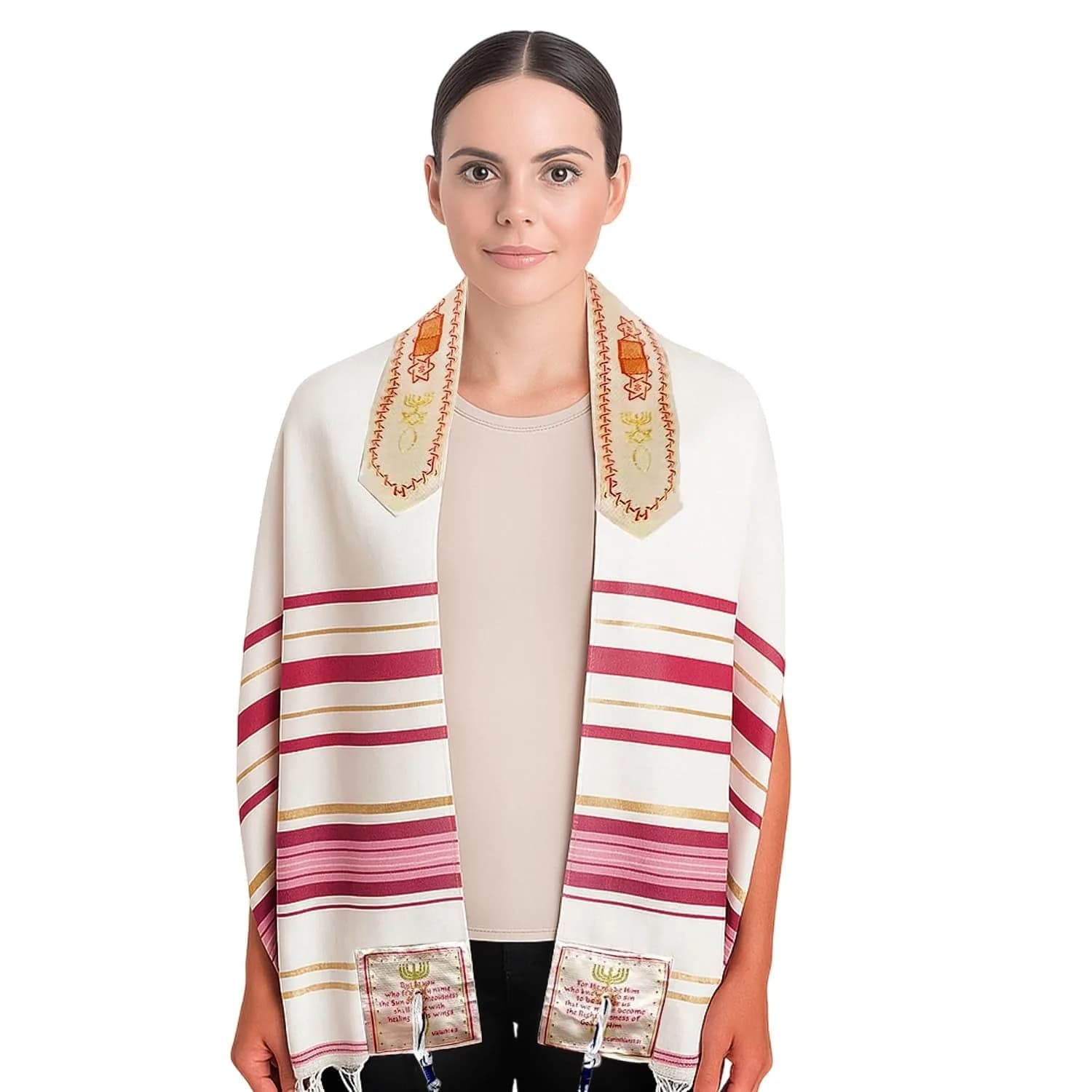 Holy Land Market Women's Messianic Tallit Prayer Shawl Pink Small 178 cm x 56 cm | Authentic Christian Prayer Shawl from Israel - main product image