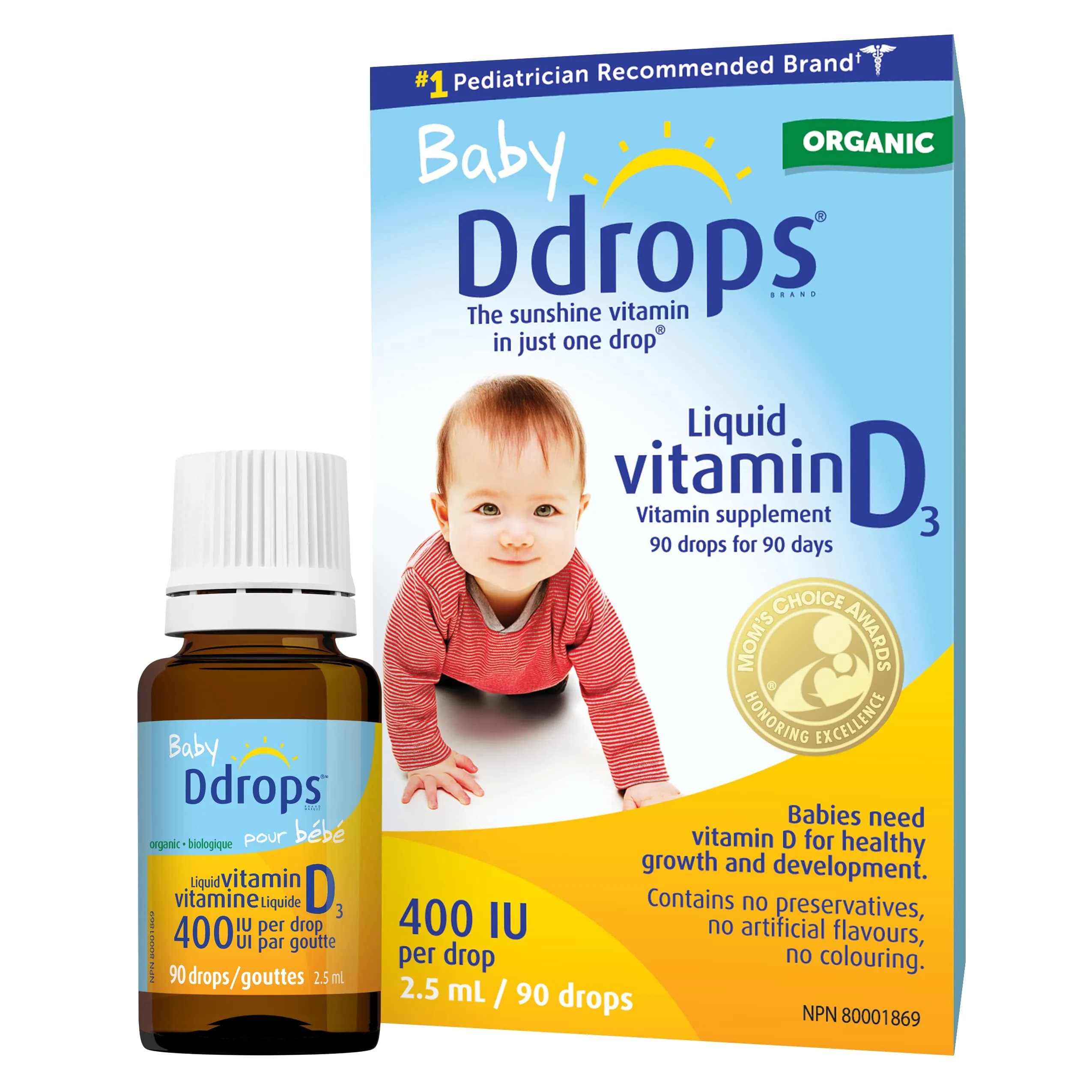 Baby Ddrops Liquid Vitamin D 400IU (2.5ml / 90 Drops) | Supports Healthy Growth & Development - main product image