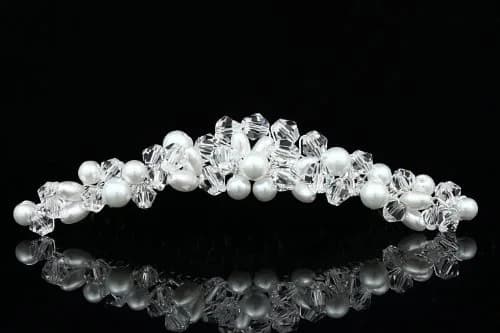 SAMKY Handmade Faux Pearl Crystal Bead Cluster Bridal Wedding Tiara Comb - Silver Plated FC039 | Elegant Bridal Hair Accessory