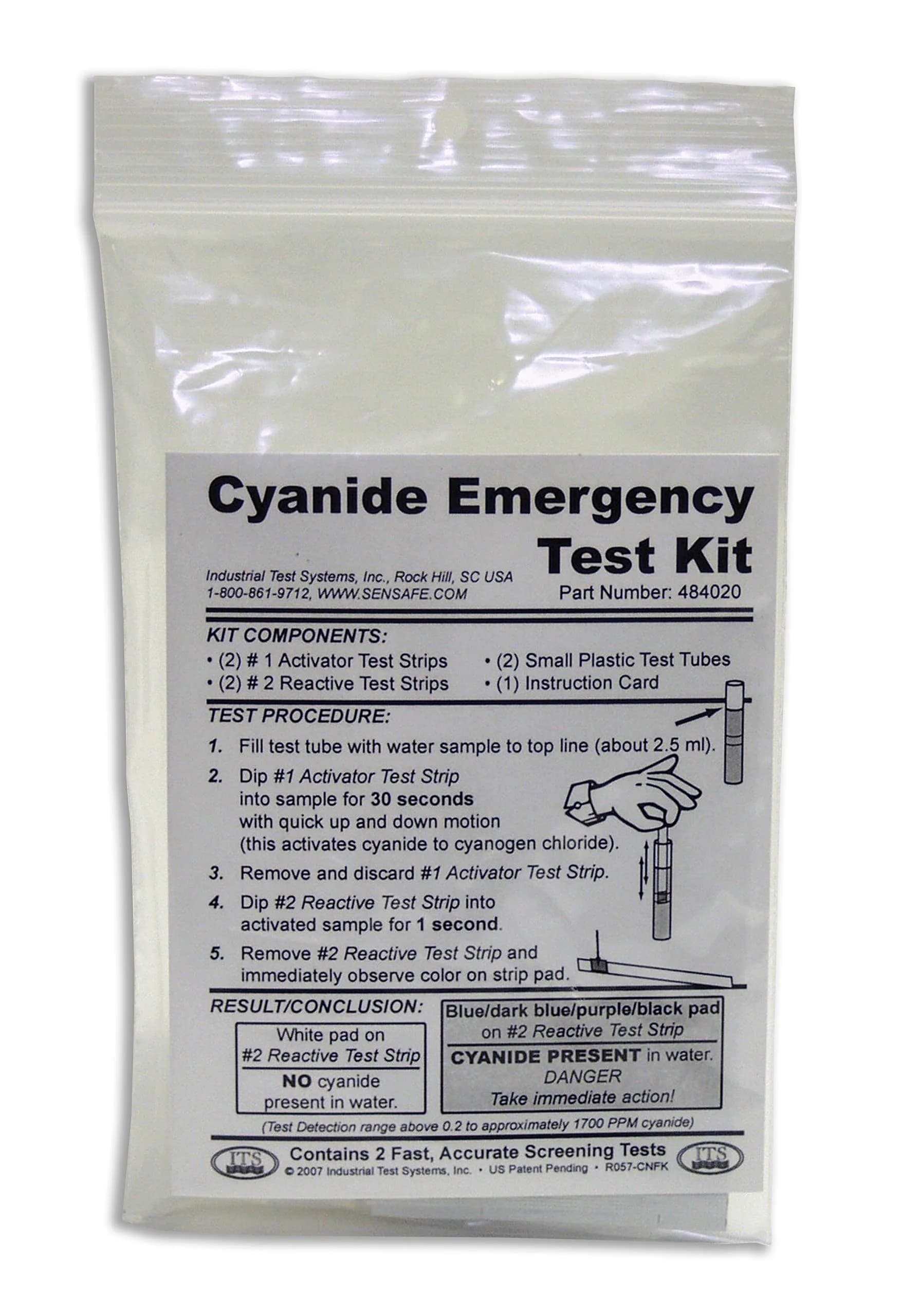 Industrial Test Systems 484020 Cyanide Emergency Test Kit 0.2-1700 ppm | 2 Minute Test - main product image