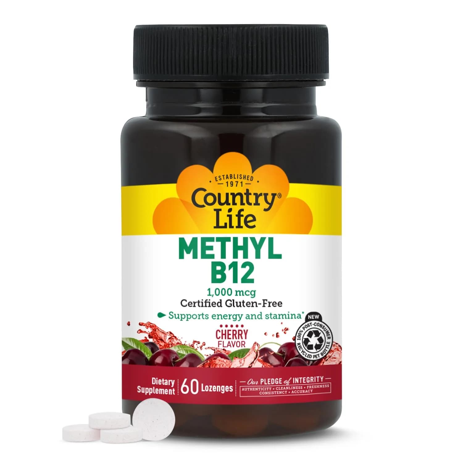 Country Life Methyl B12 1000 mcg Cherry Flavor | Supports Energy & Stamina (70-120 chars) - main product image