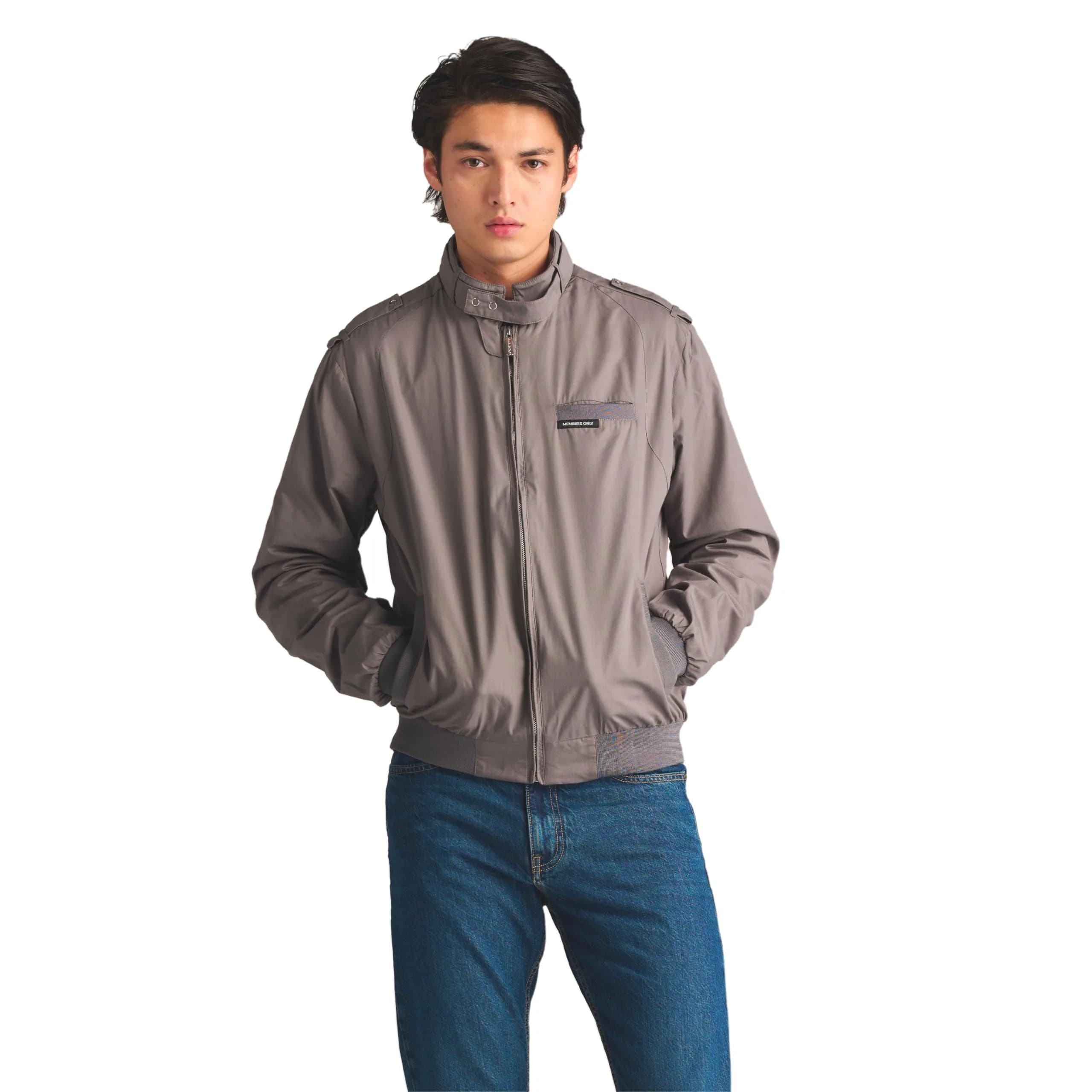Members Only Classic Iconic Racer Jacket Khaki Large | Water-Resistant Slim Fit