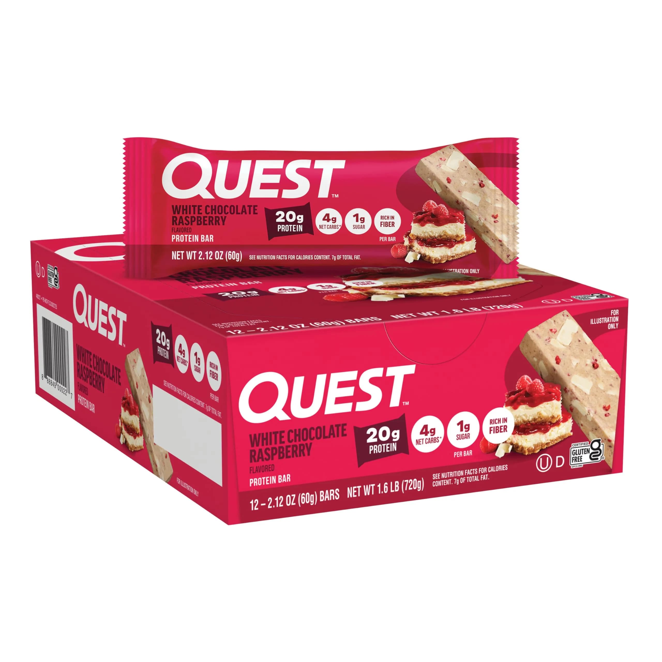 Quest White Chocolate Raspberry Protein Bars 12 Count | 20g Protein Snack Bar - main product image