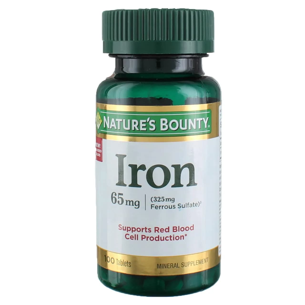 Nature's Bounty Ferrous Sulfate Iron 65mg Tablets, 300 Count (3 x 100ct Bottles) | Essential for Hemoglobin & Energy - main product image