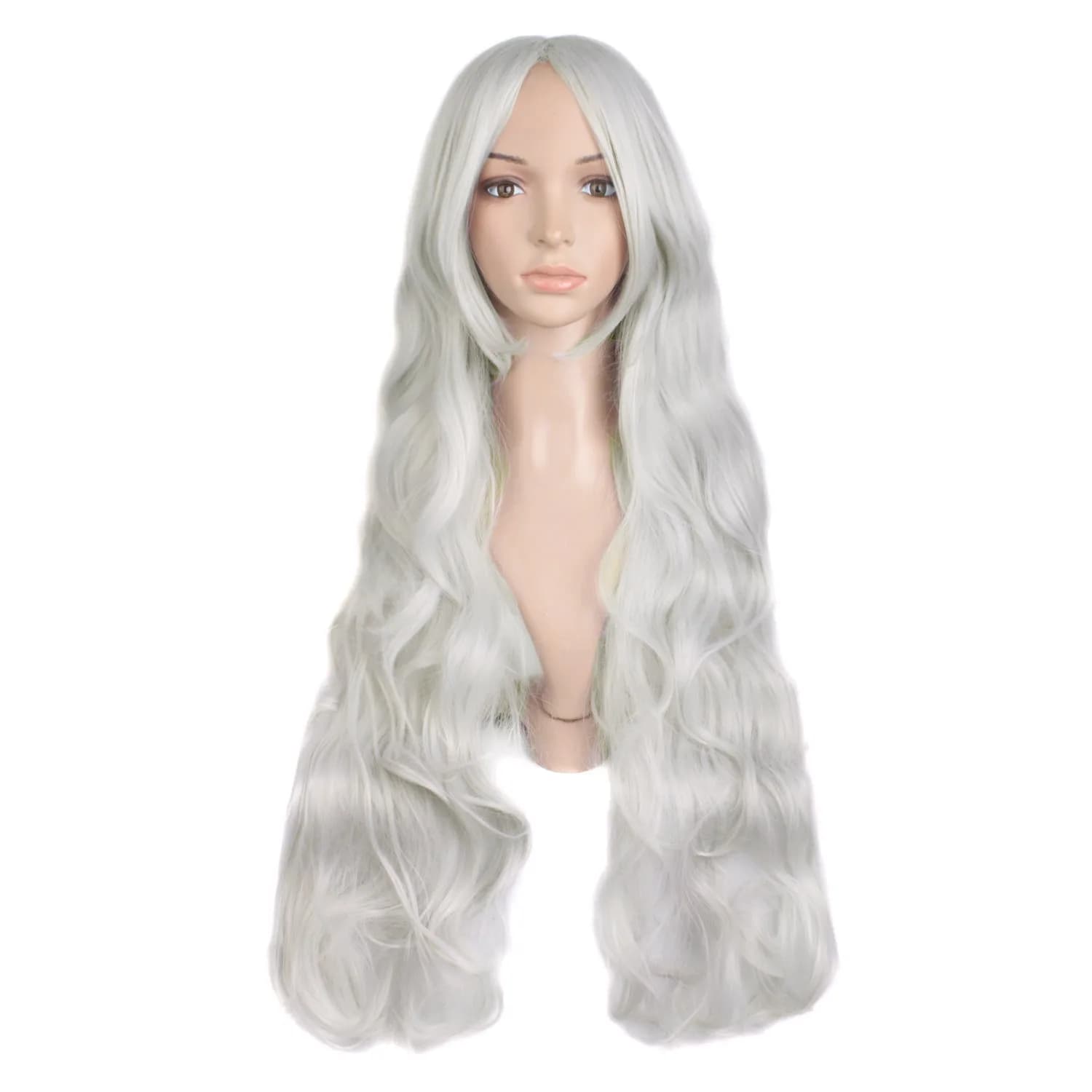 MapofBeauty Silver Gray Spiral Curly Cosplay Wig 80cm (32 Inch) | Heat Resistant Fiber - main product image