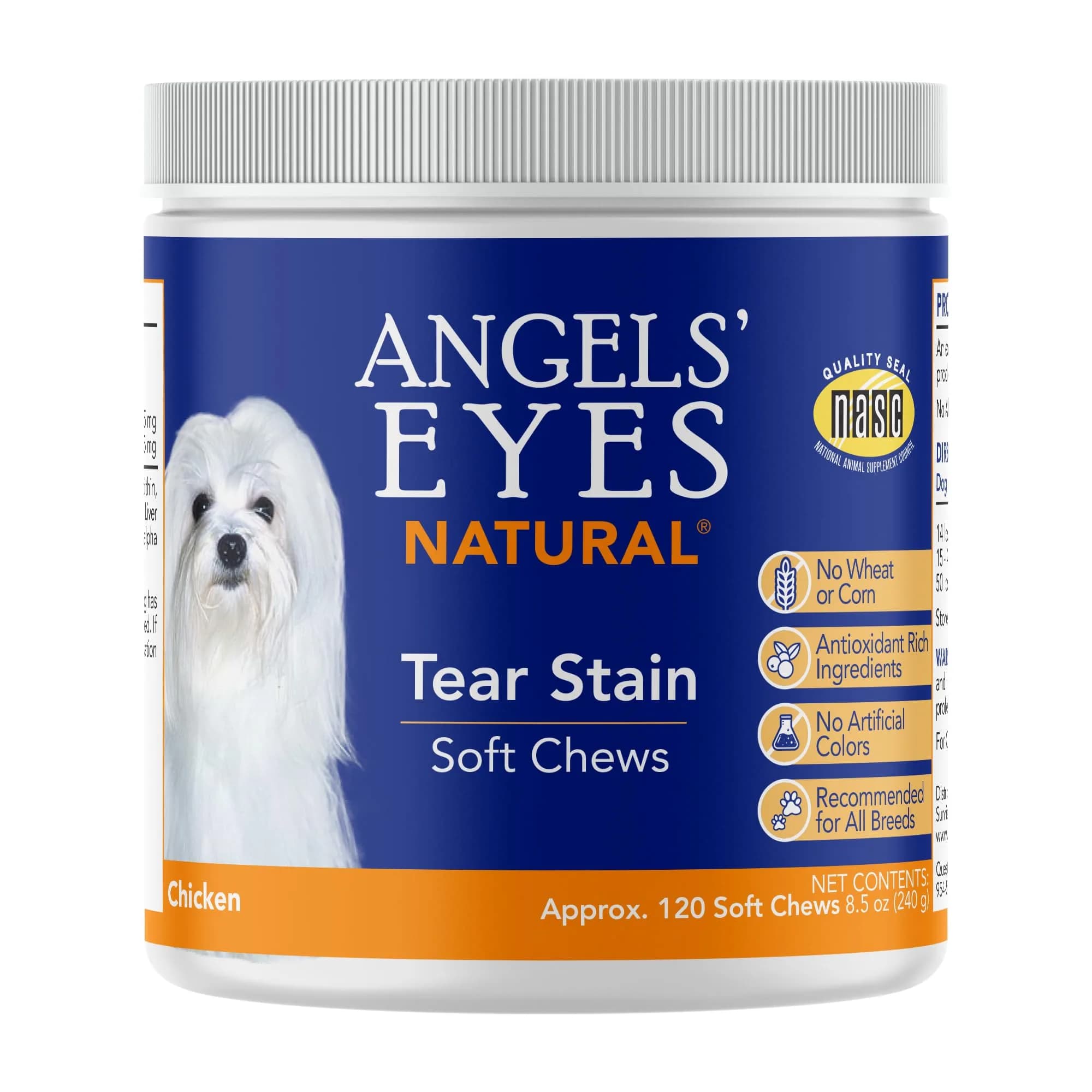 Angels' Eyes Natural Tear Stain Prevention Soft Chews for Dogs | Chicken Formula 120 Count | Daily Supplement to Reduce Eye Stains - main product image