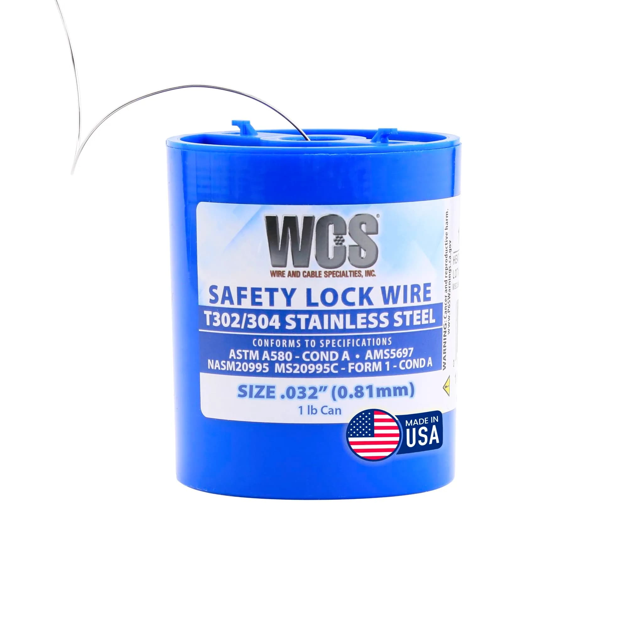 WCS .032 Stainless Steel Safety Lock Wire, T302/304, 0.81 mm (0.032 in) | NASM20995C Compliant - main product image