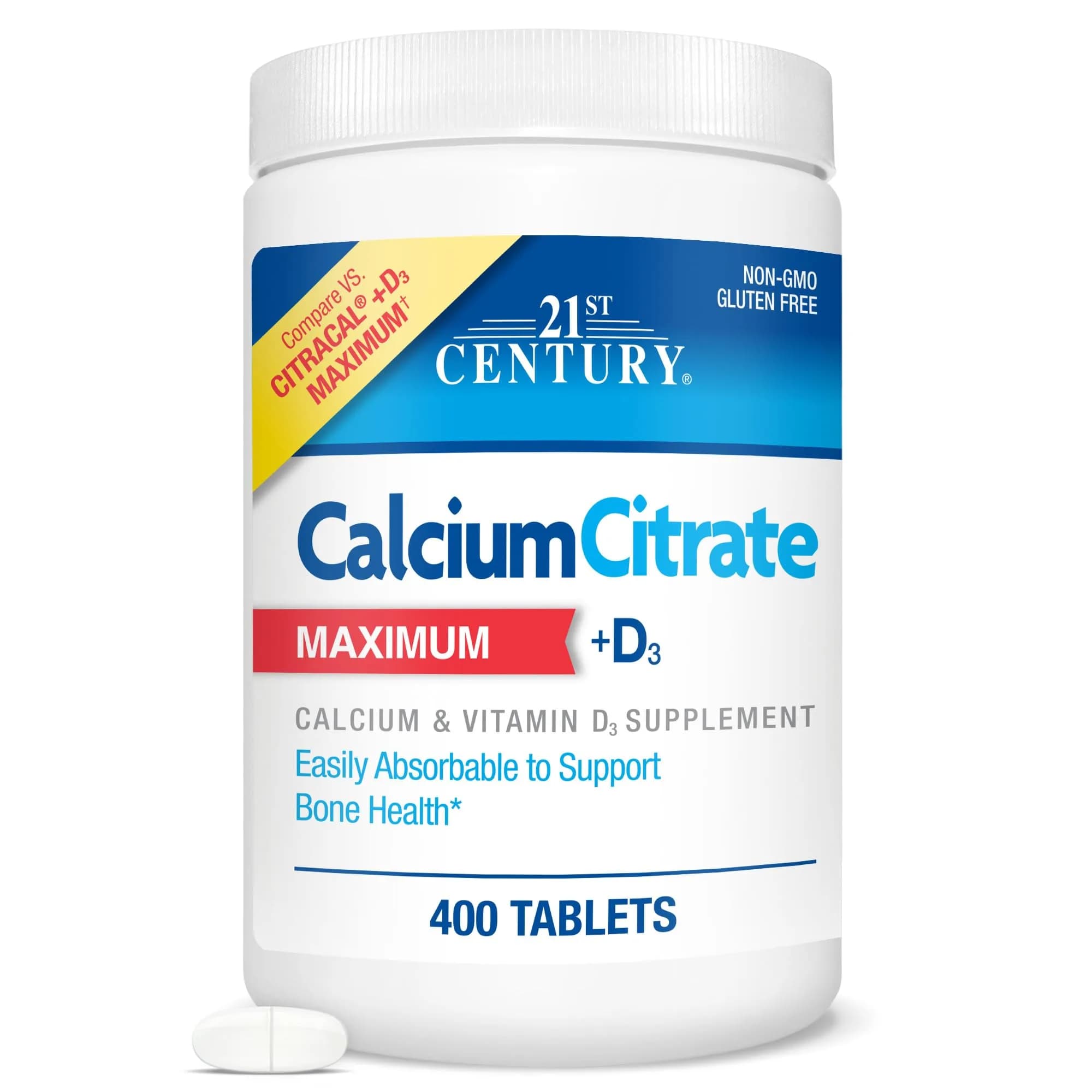 21st Century Calcium Citrate Plus D3 Maximum Tablets 630 mg (400 Count) | Bone Health Support with Vitamin D3