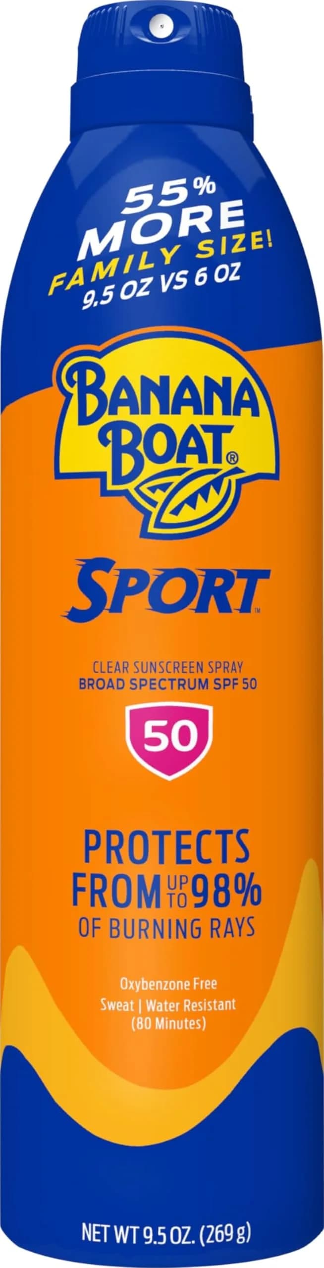 Banana Boat Sport SPF 50 Sunscreen Spray, 266 g (9.5 oz) | Sweat & Water Resistant, Broad Spectrum UVA/UVB - main product image