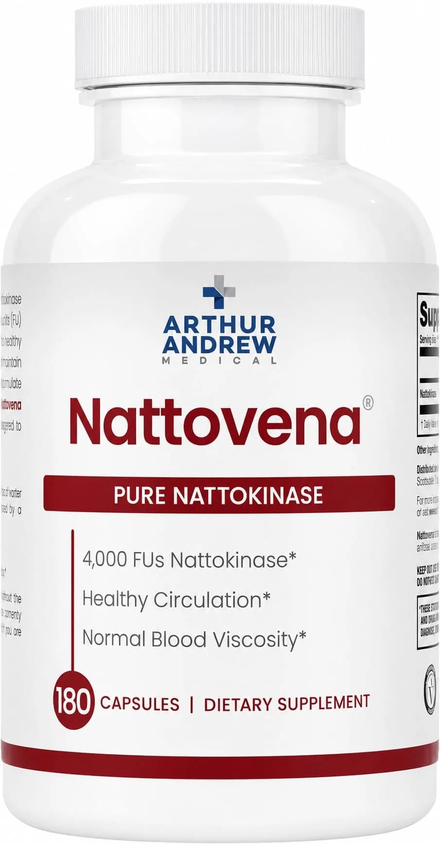 Arthur Andrew Medical Nattovena Pure Nattokinase 4000 FU 180 Capsules | Supports Heart & Circulation - main product image