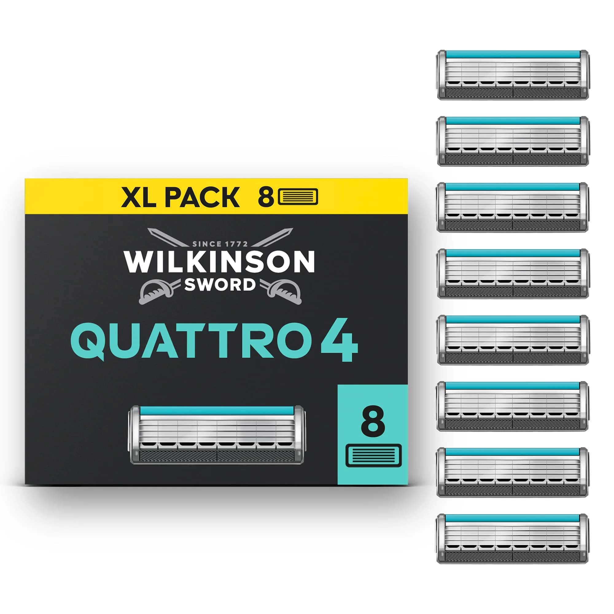Wilkinson Sword Quattro Titanium Sensitive Razor Blades Pack of 8 | Titanium Coated for Comfort & Precision