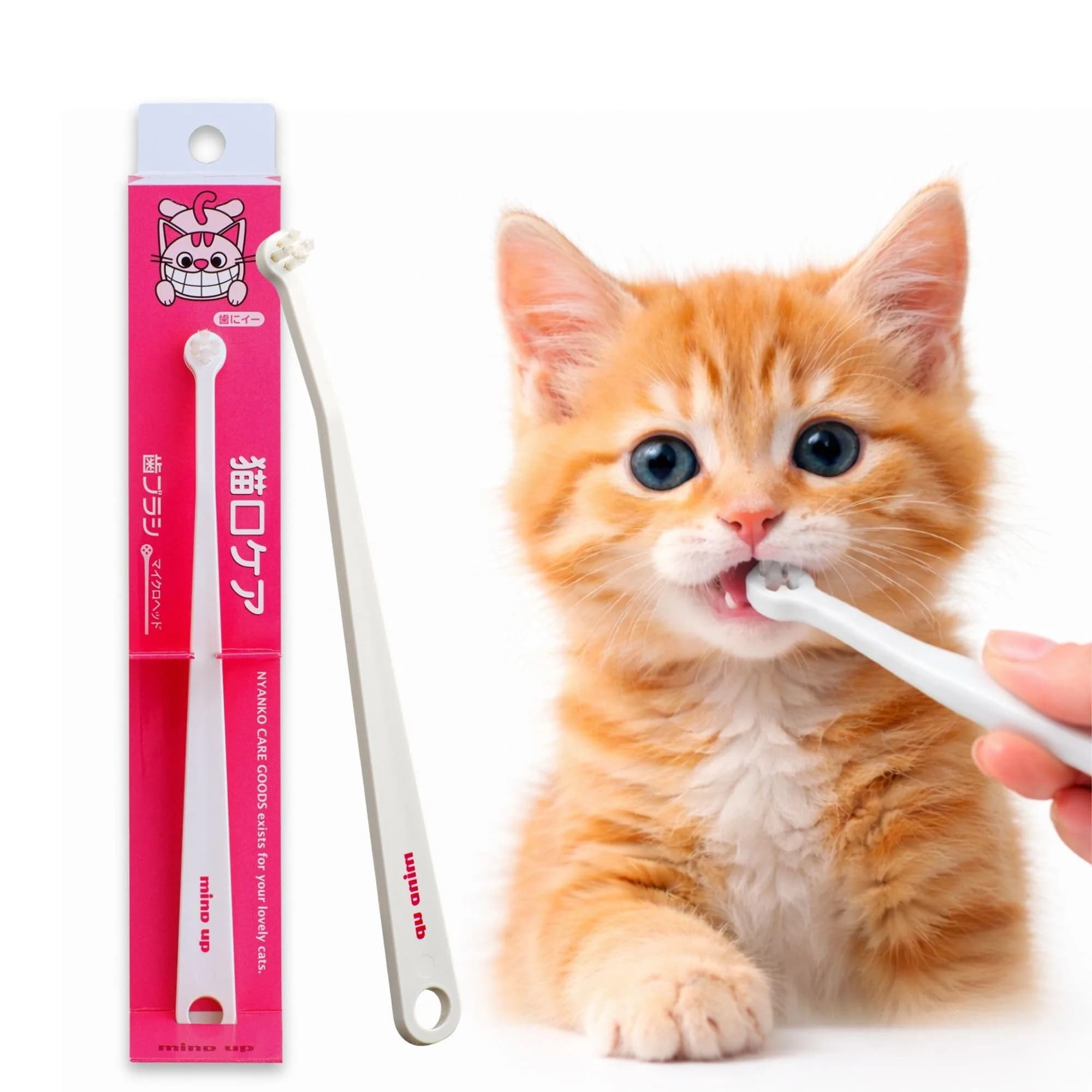 MIND UP Cat Toothbrush with Micro Head, 15° Angled Design for Easier Reach, Pet Toothbrush for Cats & Kittens, Gentle Everyday Brushing, Made in Japan