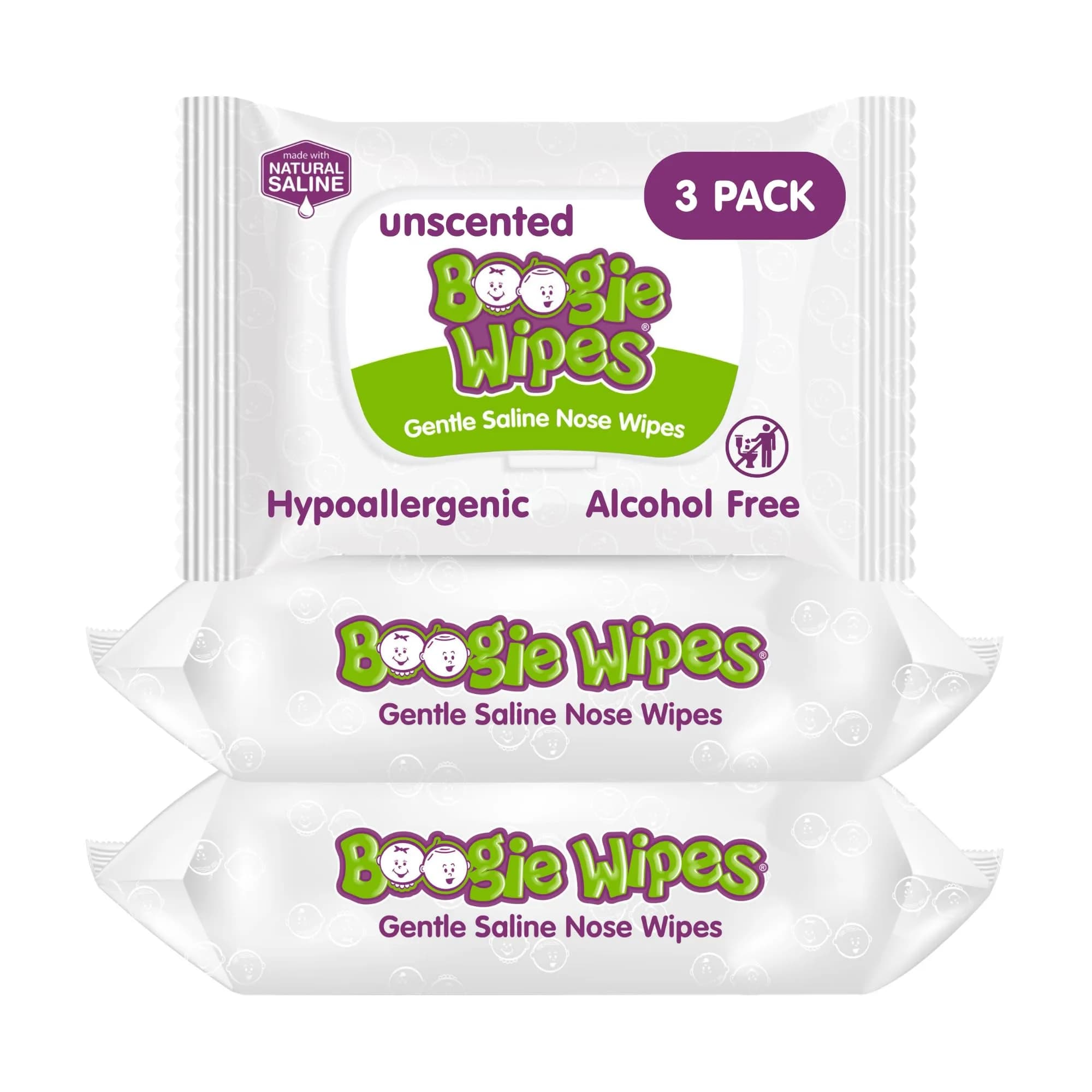Boogie Wipes Saline Nose Wipes 90 Count | Gentle Allergy Relief for Stuffy Noses