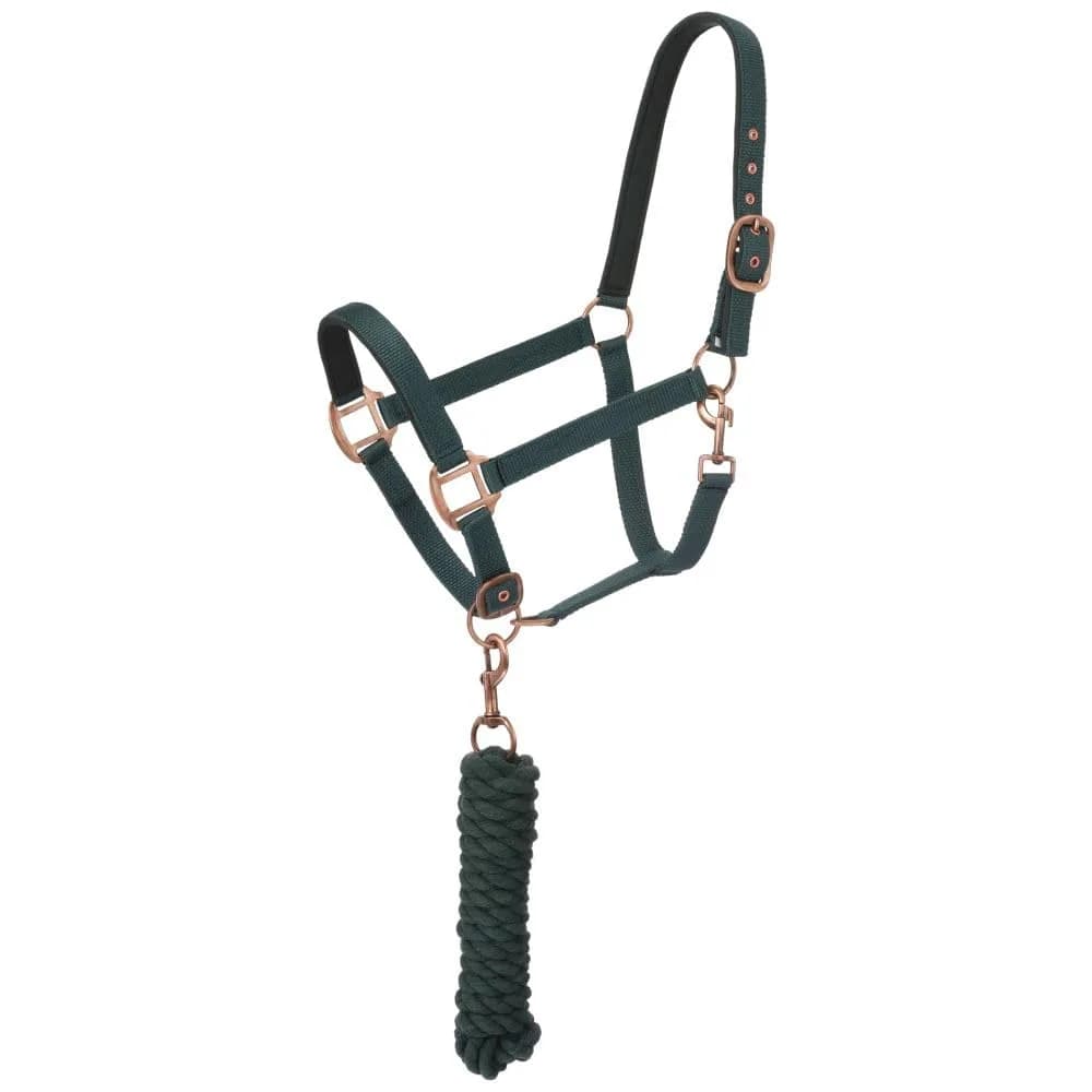 Tough 1 Padded Horse Halter with Antique Hardware and Lead Rope | Nylon, Neoprene Padding, 8ft Cotton Lead