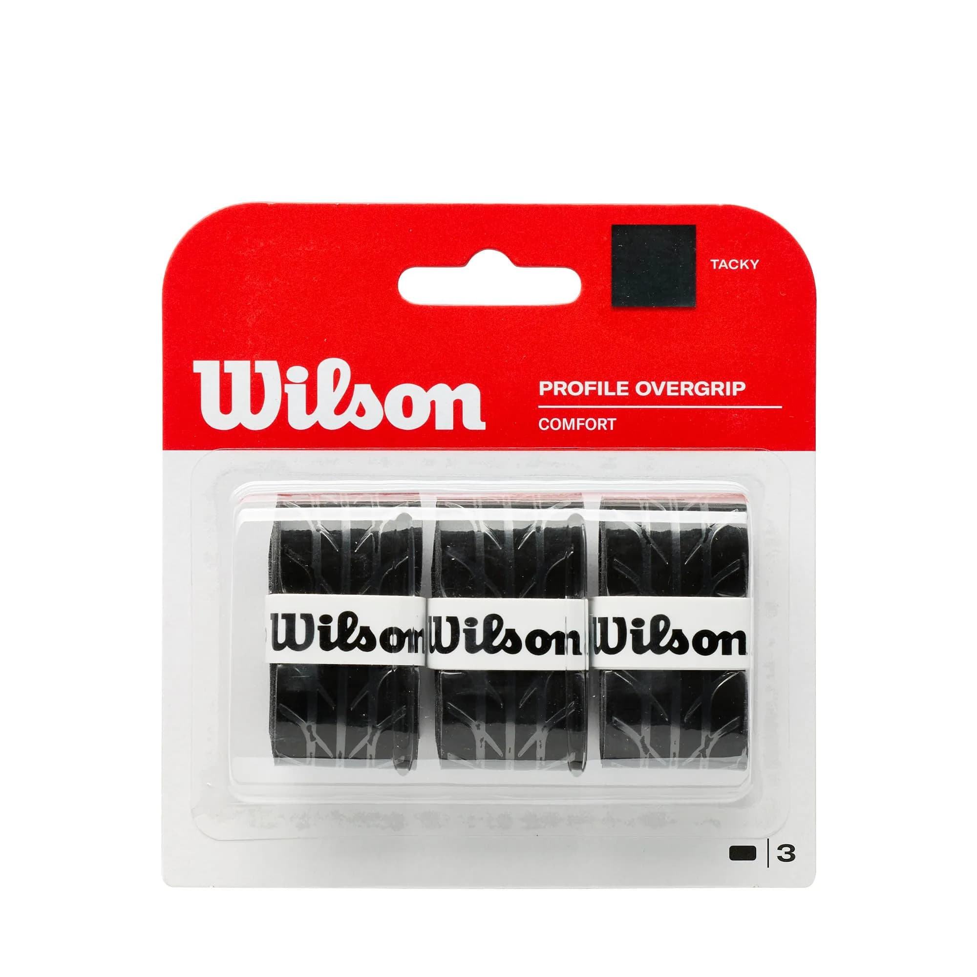 Wilson Profile Tennis Racquet Over Grip 3 Pack Black | Extra Tacky Surface for Traction - main product image