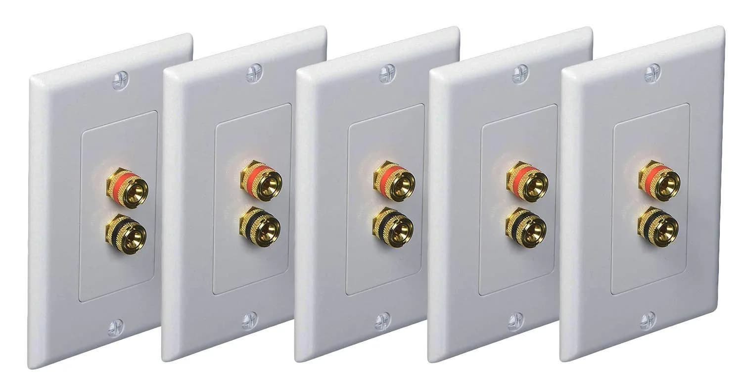 iMBAPrice Wall Plate with 2 Connectors | Premium Banana Plug Binding Post for Speakers white - main product image