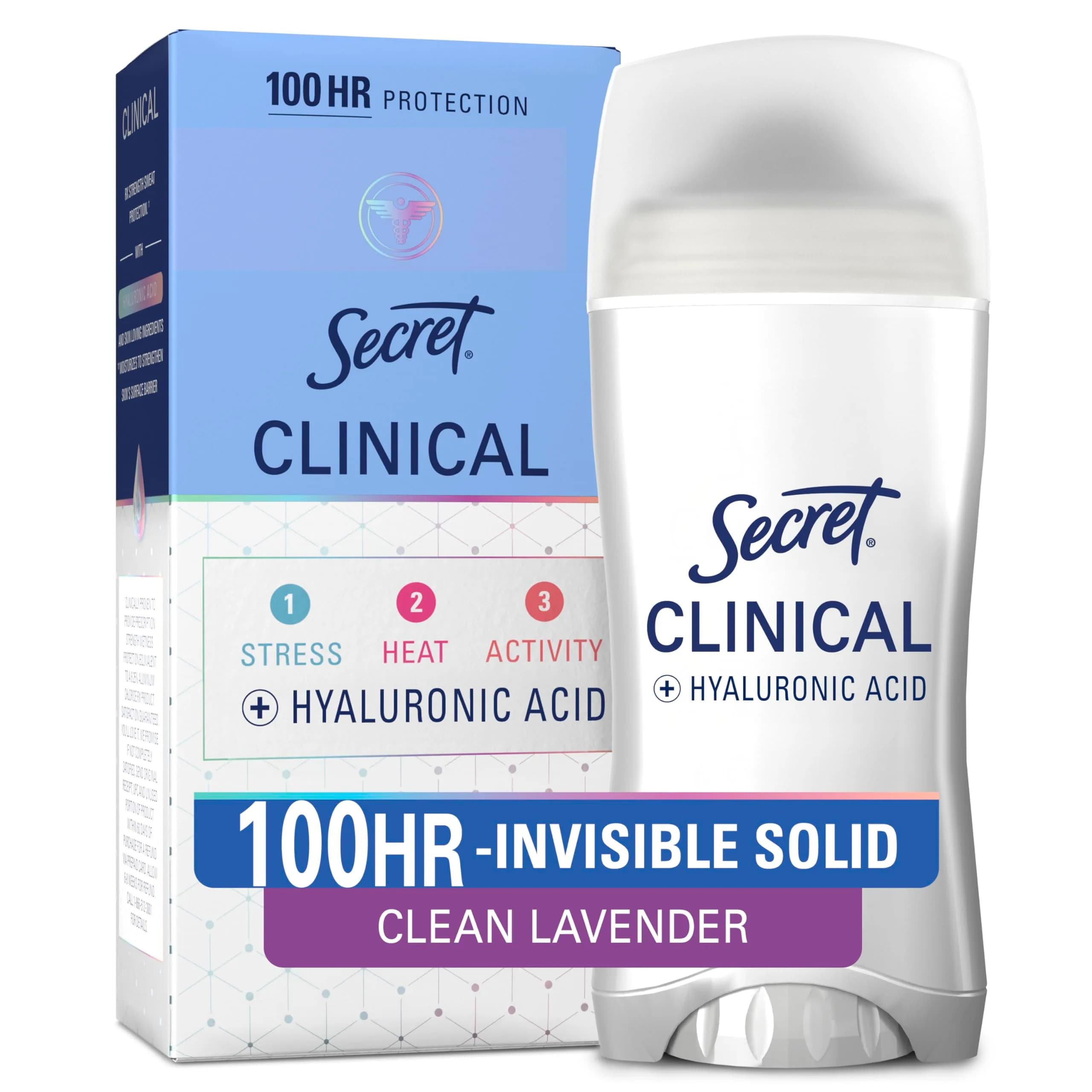 Secret Clinical Strength Invisible Solid Antiperspirant Deodorant for Women, Clean Lavender 73.7g (2.6 oz) | 100-Hour Sweat & Odor Protection - main product image